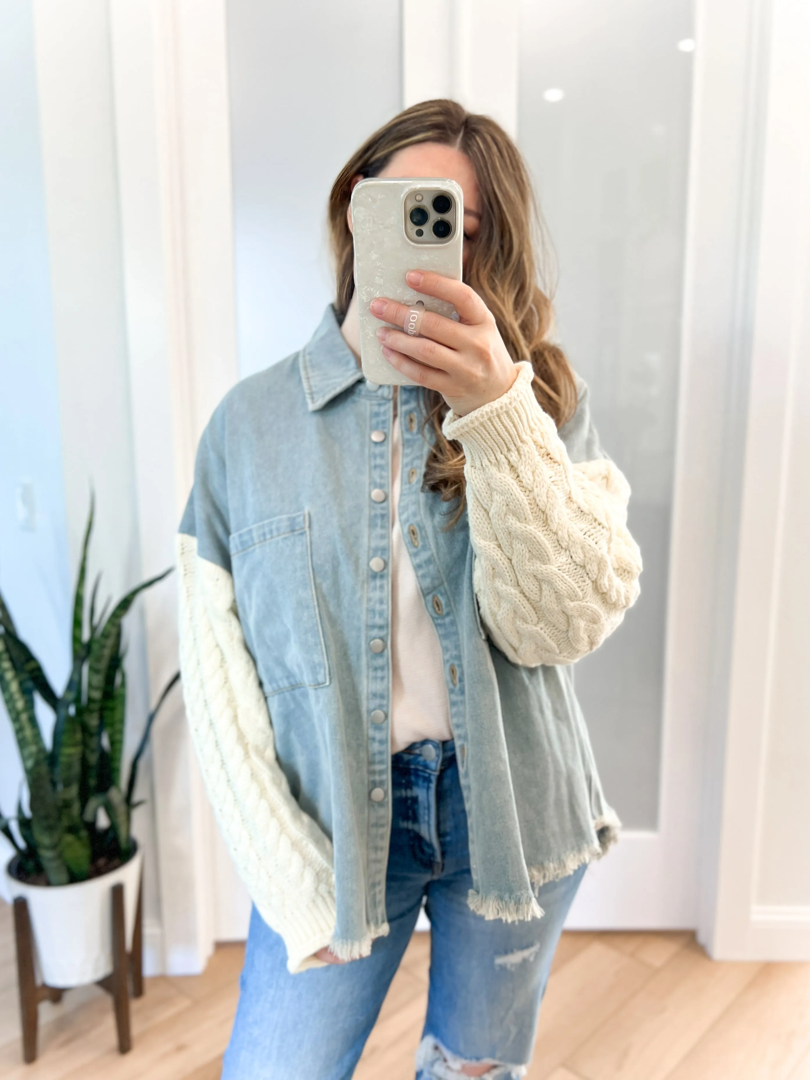 Alex Sweater Sleeve Denim Shacket