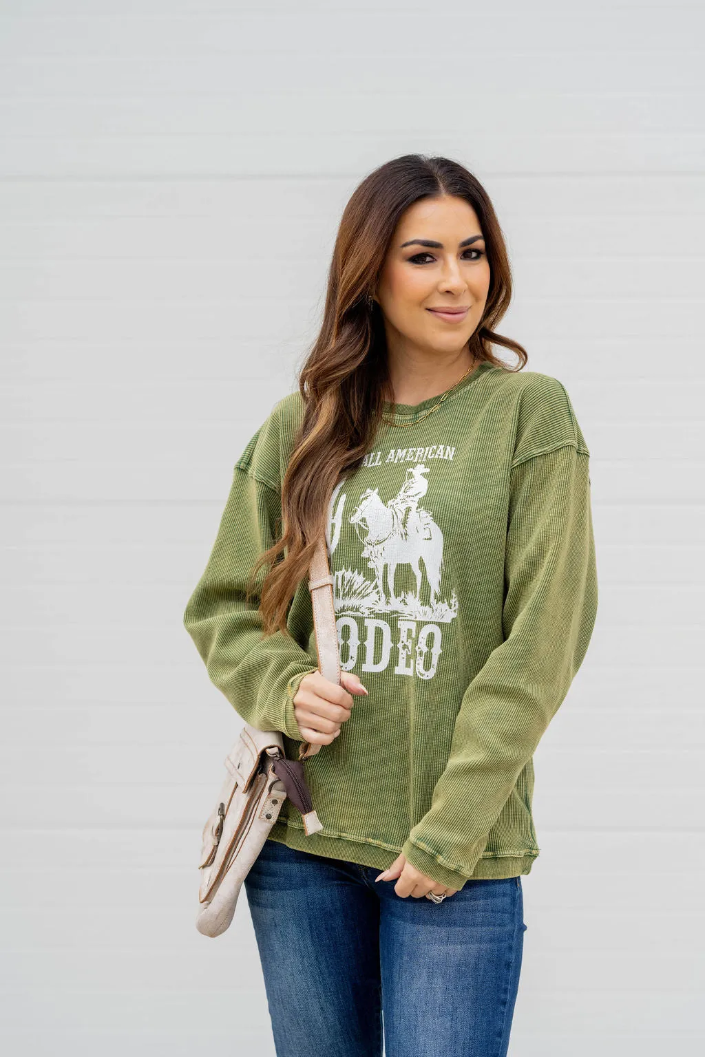 All American Rodeo Waffled Graphic Crewneck