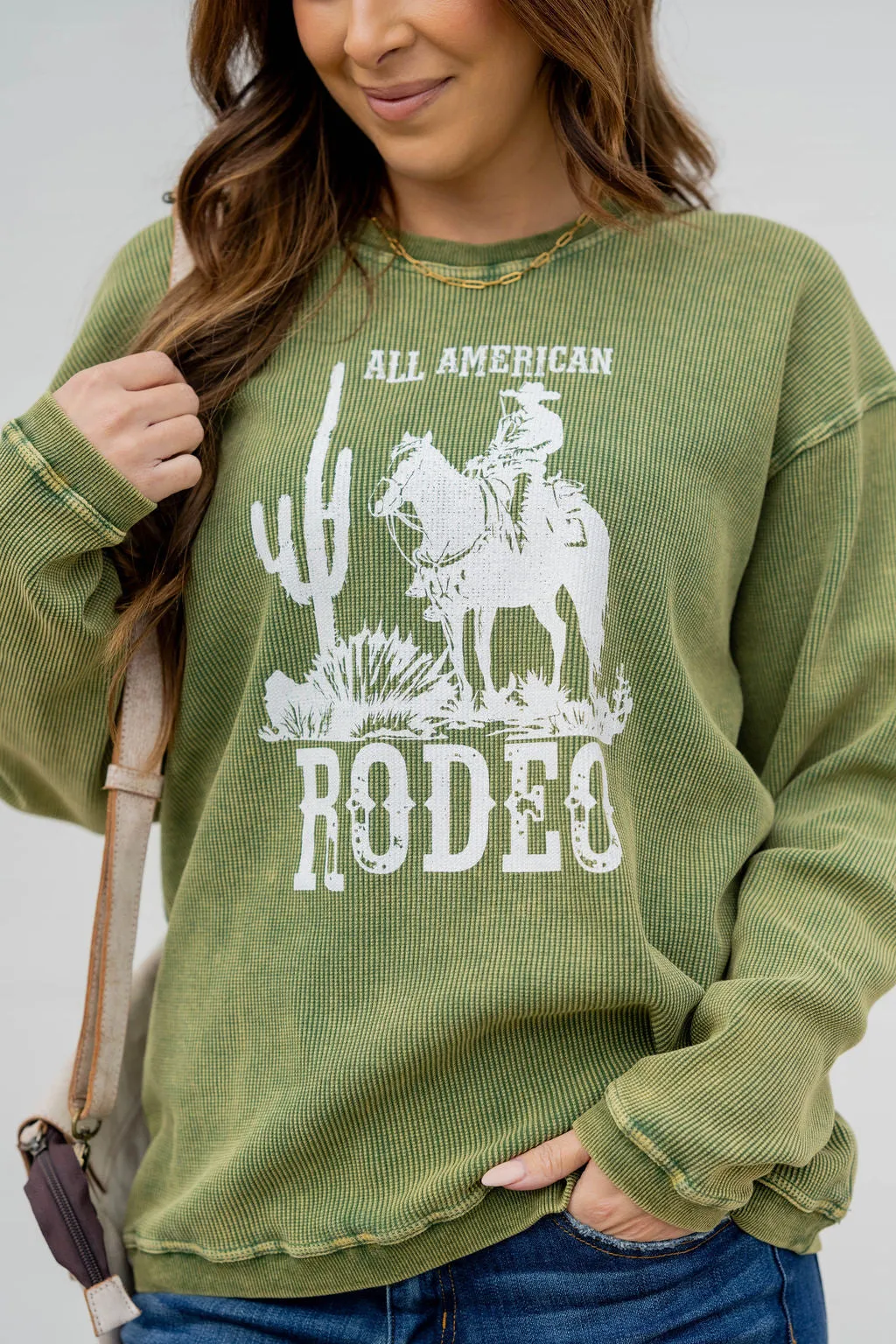 All American Rodeo Waffled Graphic Crewneck