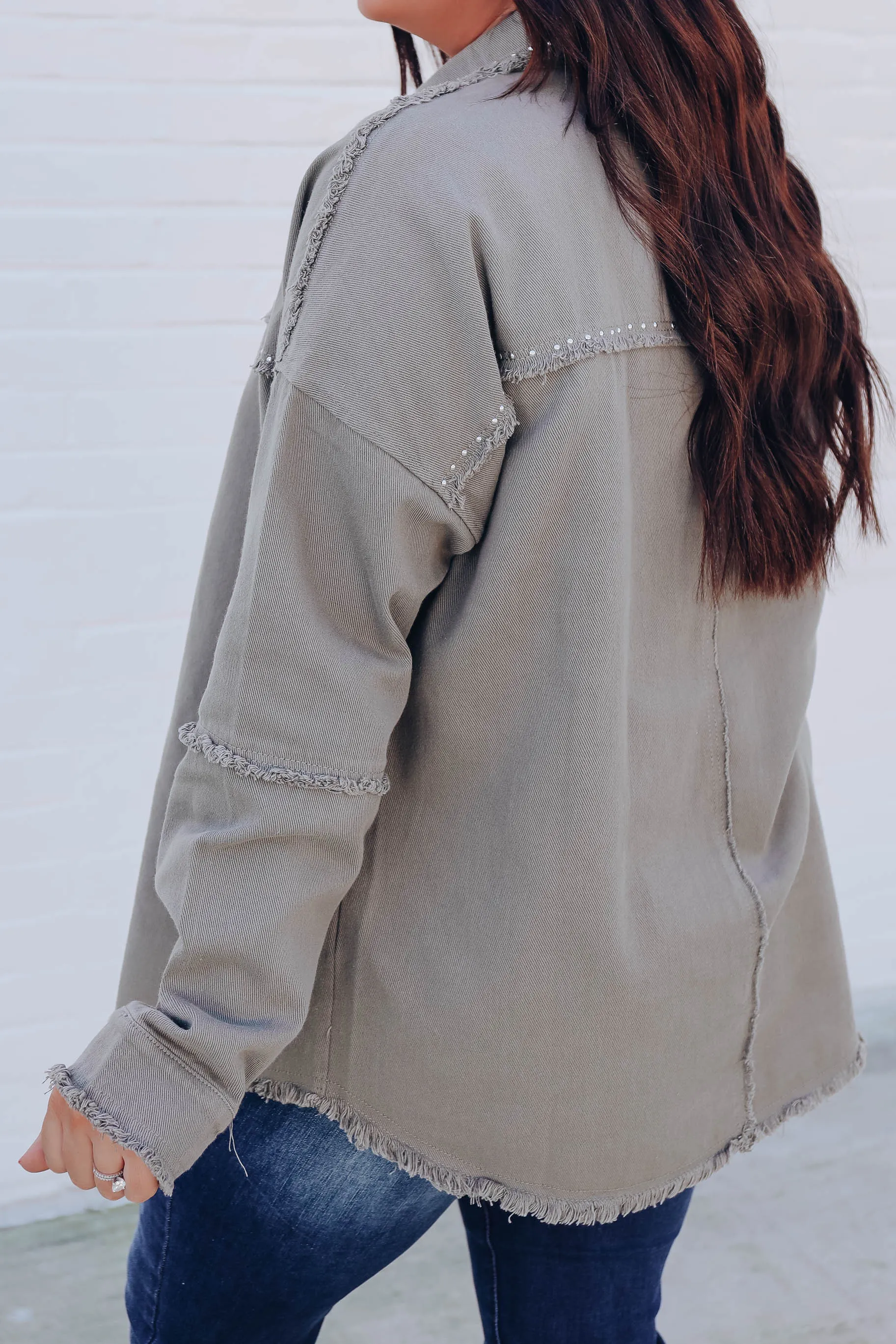 All The Details Studded Shacket - Olive