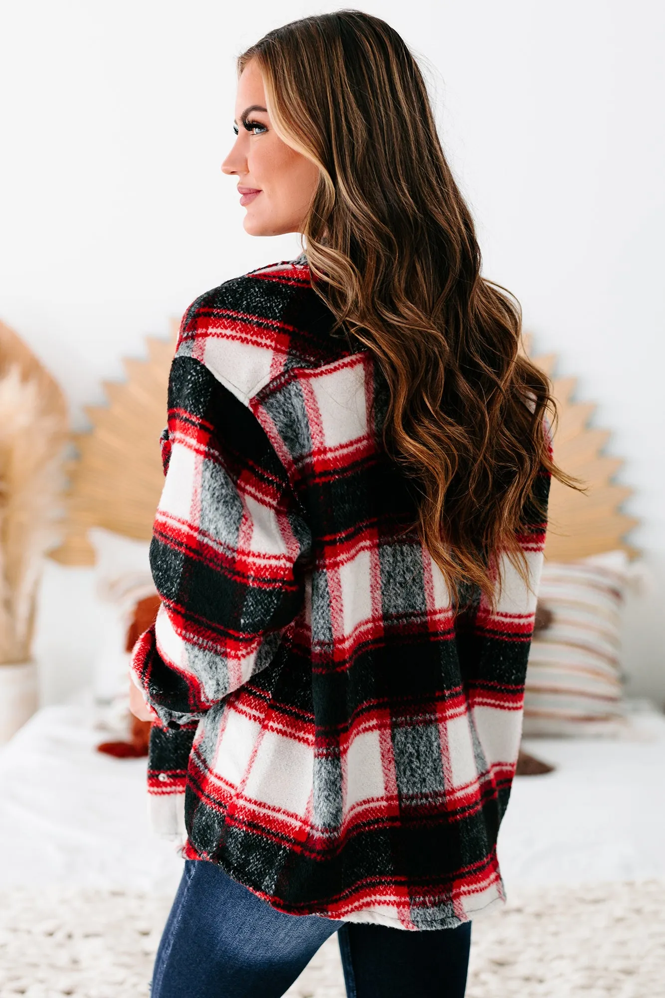 Apple-y Ever After Plaid Oversized Shacket (Red)