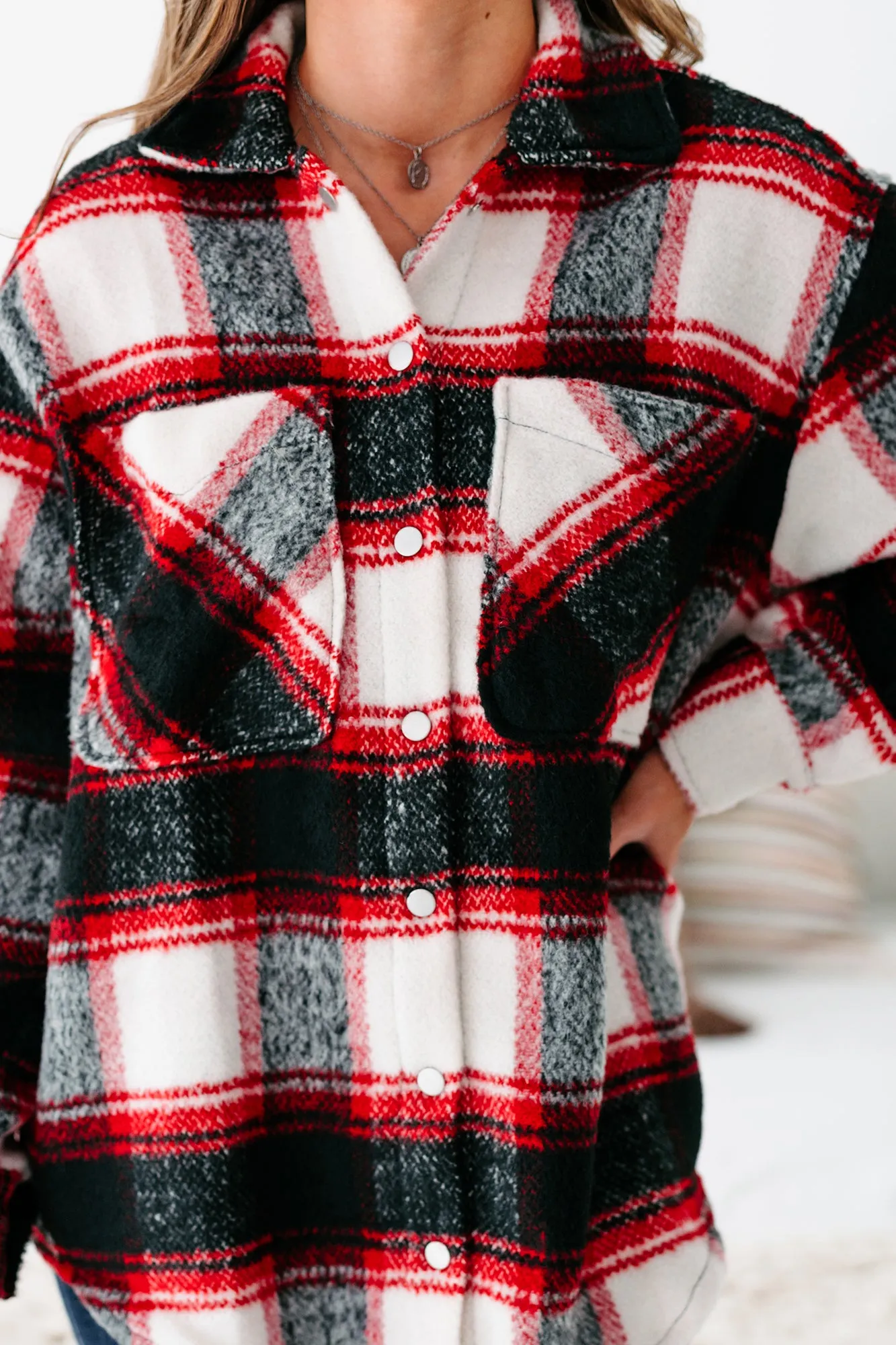 Apple-y Ever After Plaid Oversized Shacket (Red)