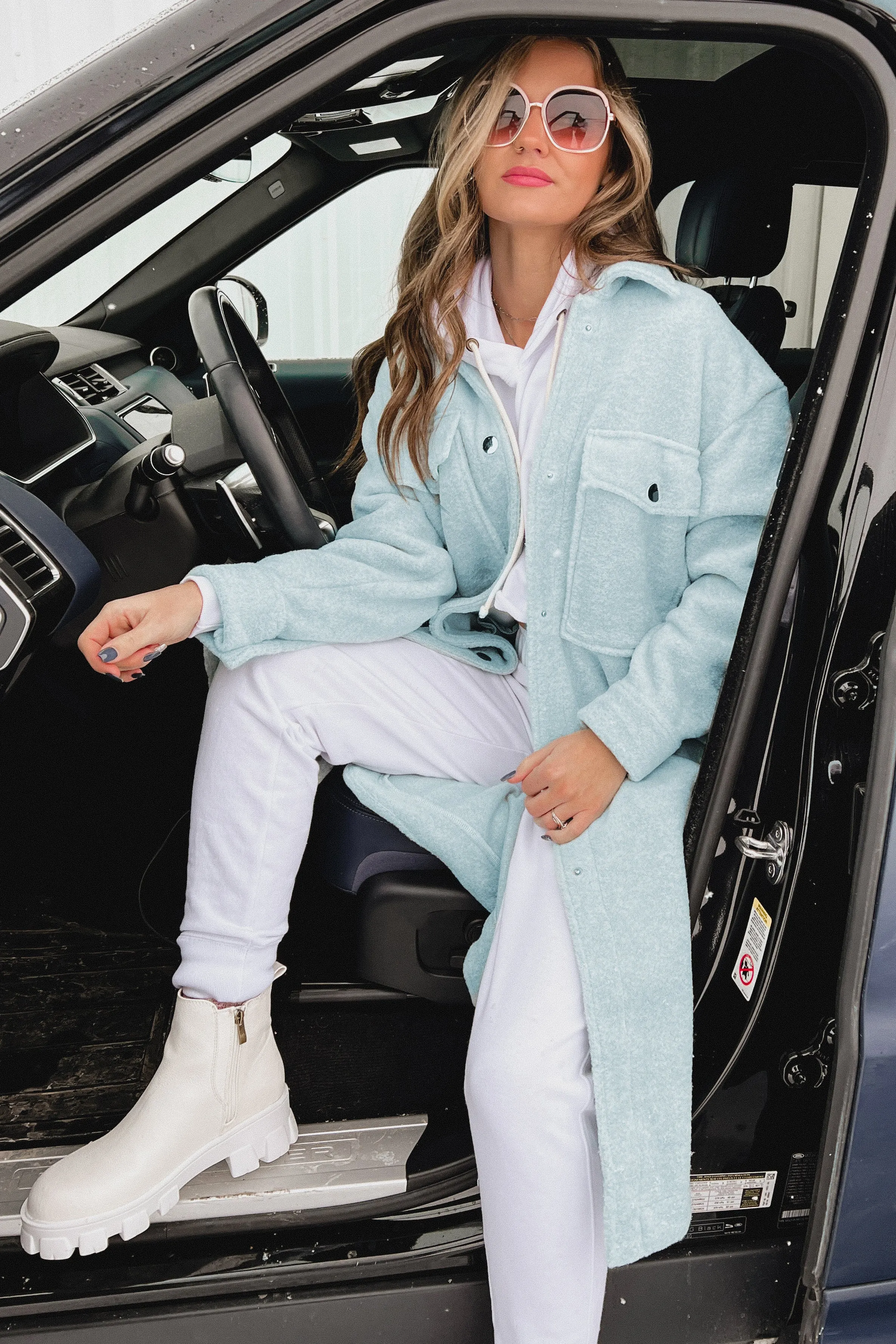 Arctic Chill Long Fleece Shacket (Light Blue)