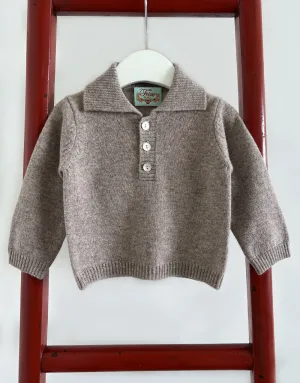 Baby Boy Button Jumper in Greige