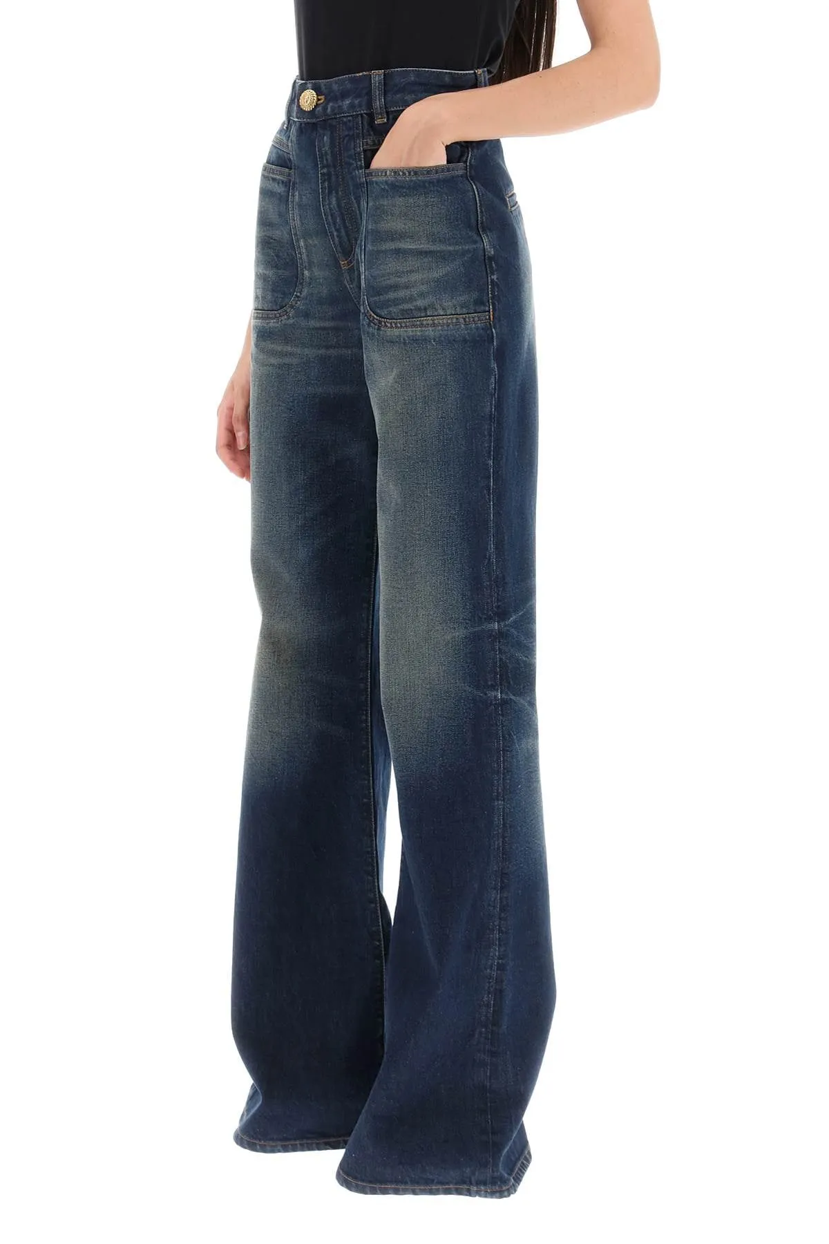 Balmain wide leg jeans with dark wash