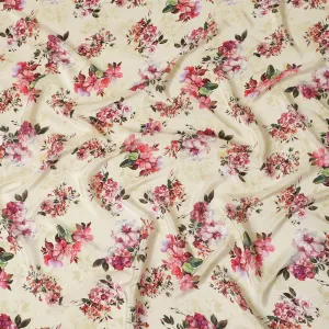 Beige synthetic crepe fabric with multicolor print in floral design-D14458