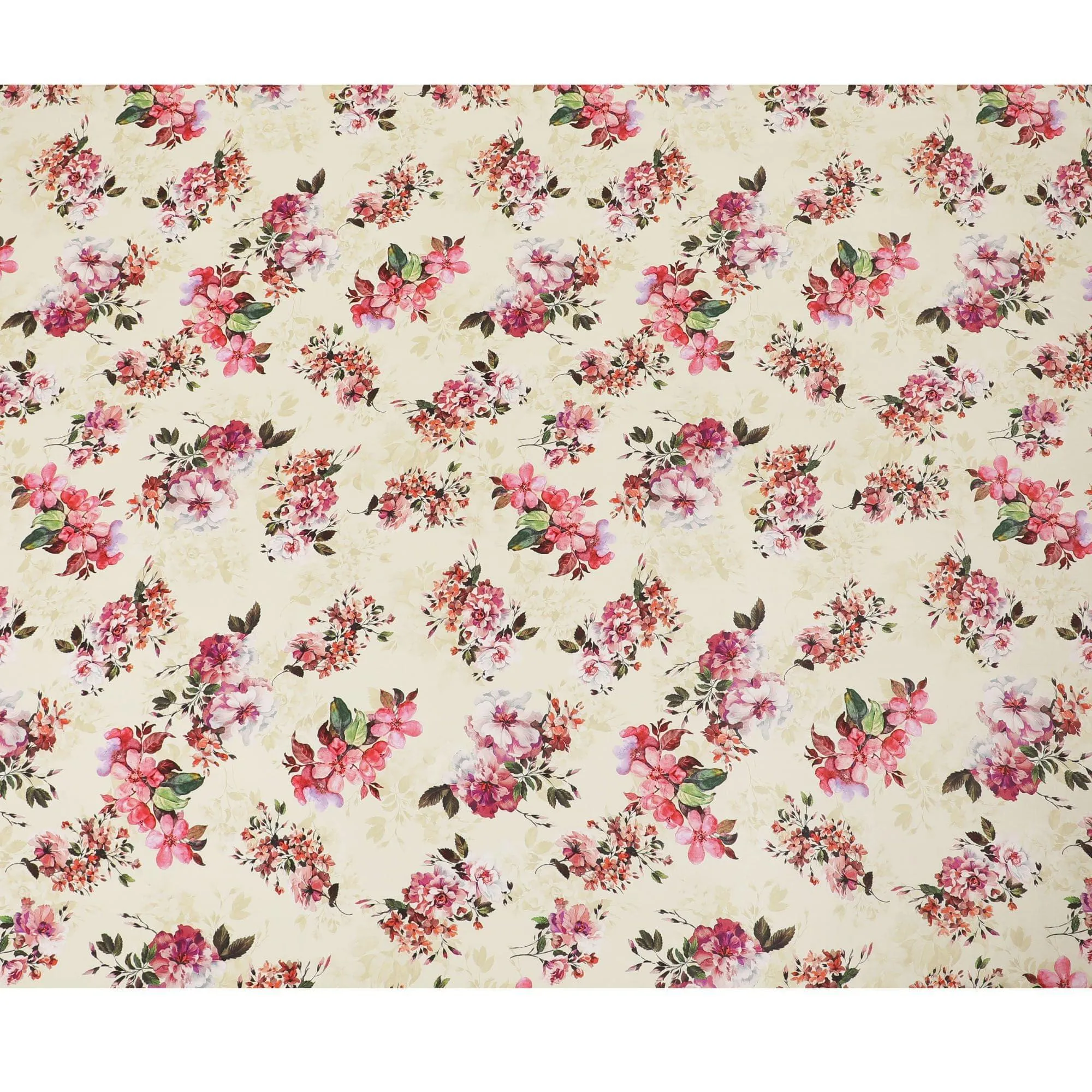 Beige synthetic crepe fabric with multicolor print in floral design-D14458