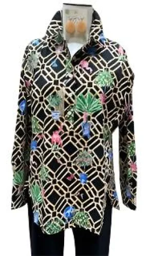 Blouse Pullover Black/Gold Pink Flamingo, Monkey,Butterfly Print Women's 82101