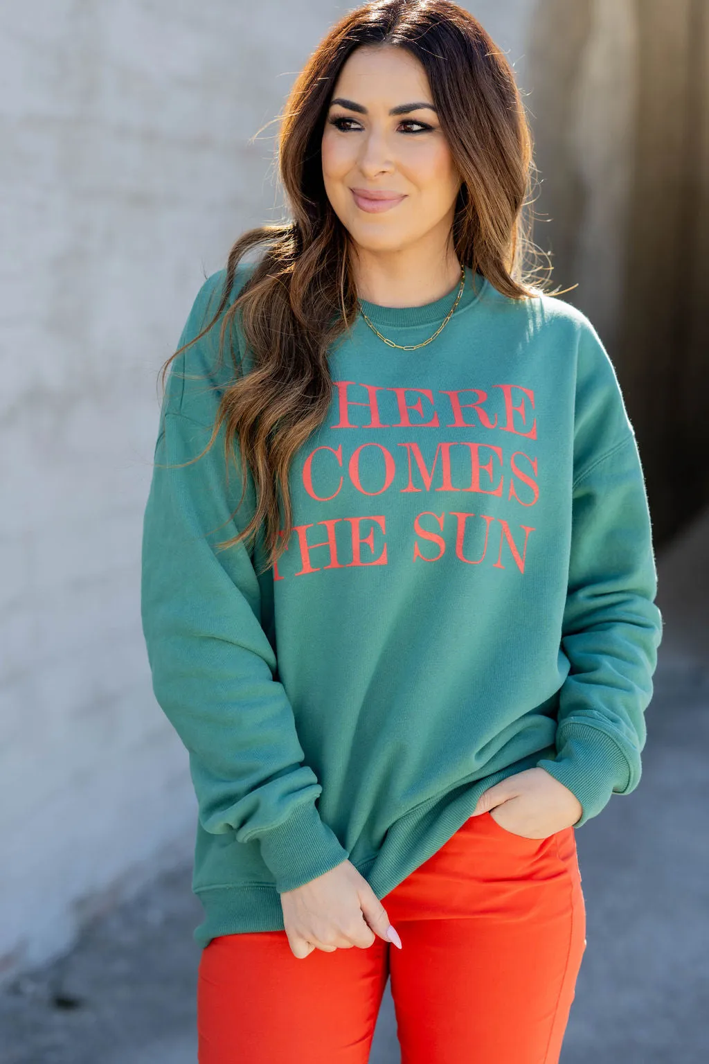 Bold Here Comes The Sun Graphic Crewneck