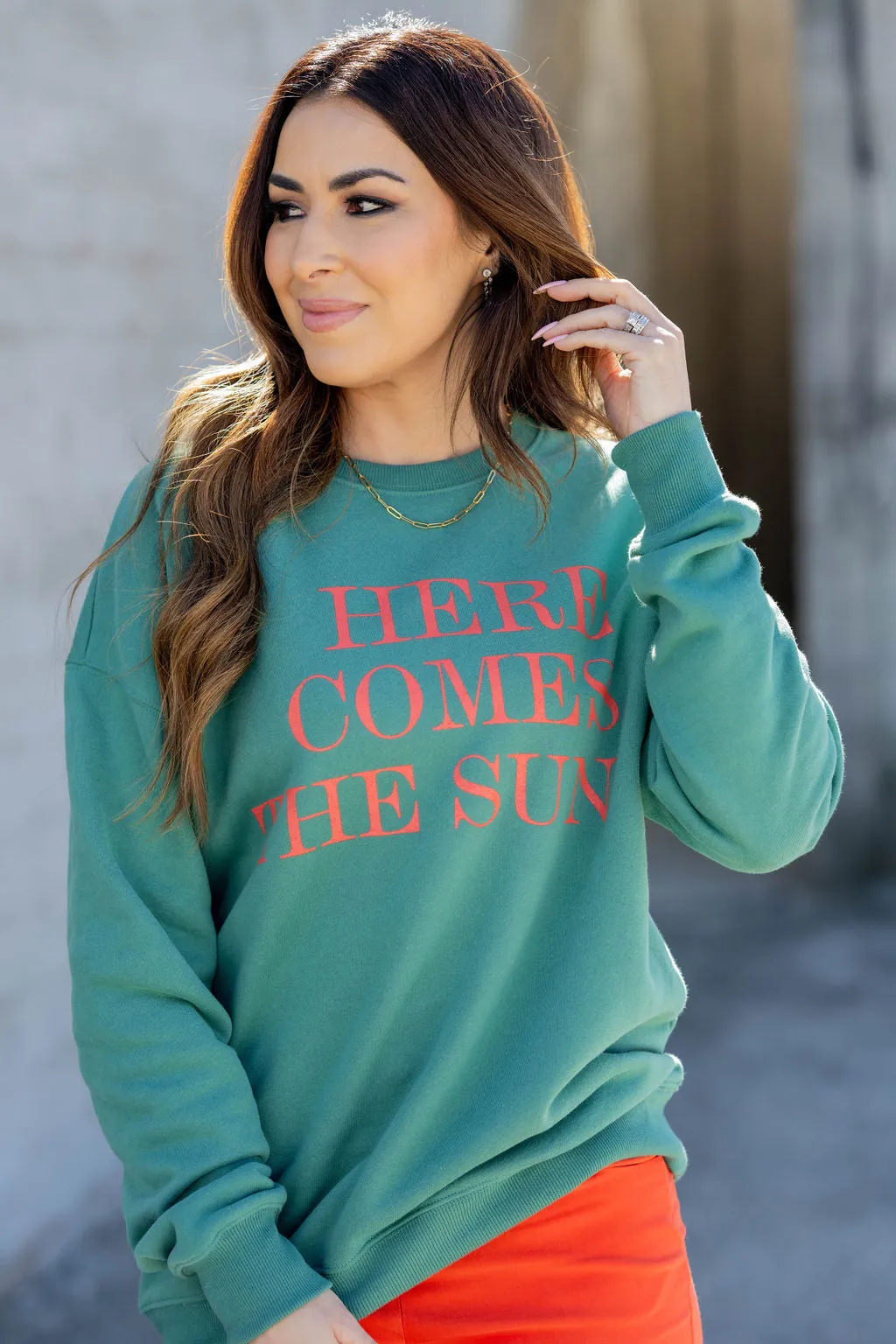 Bold Here Comes The Sun Graphic Crewneck