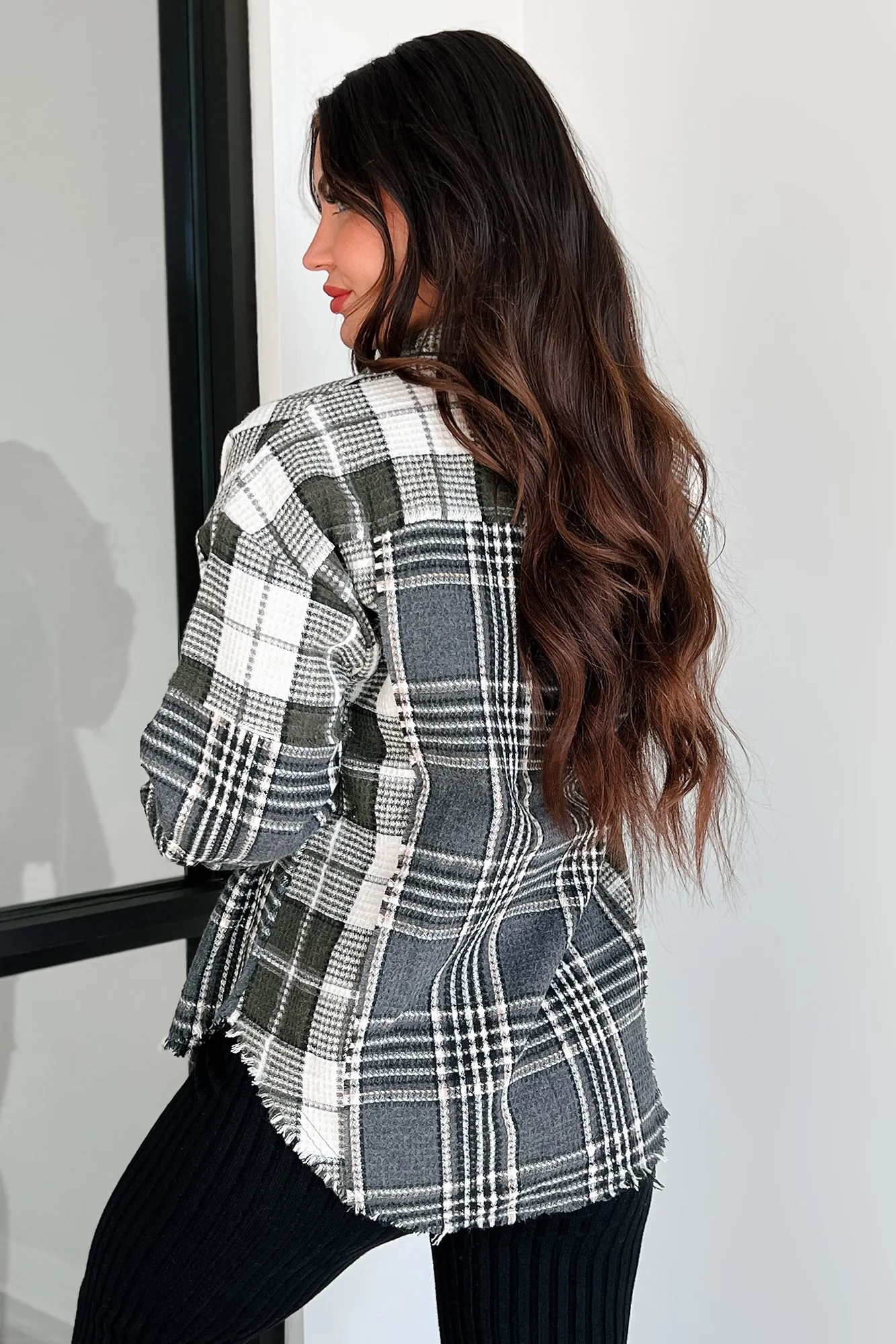 Brently Textured Plaid Shacket (Olive)