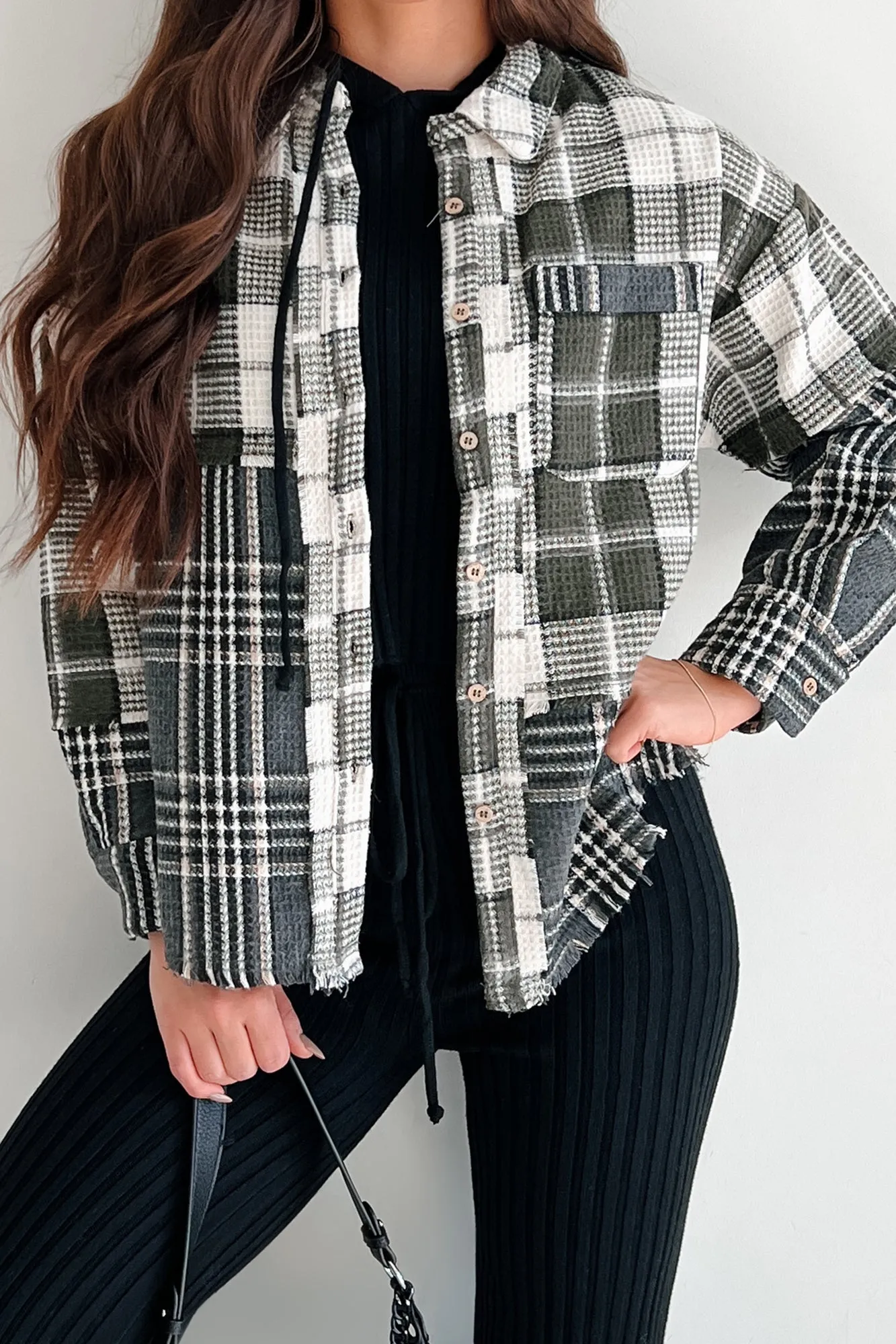 Brently Textured Plaid Shacket (Olive)