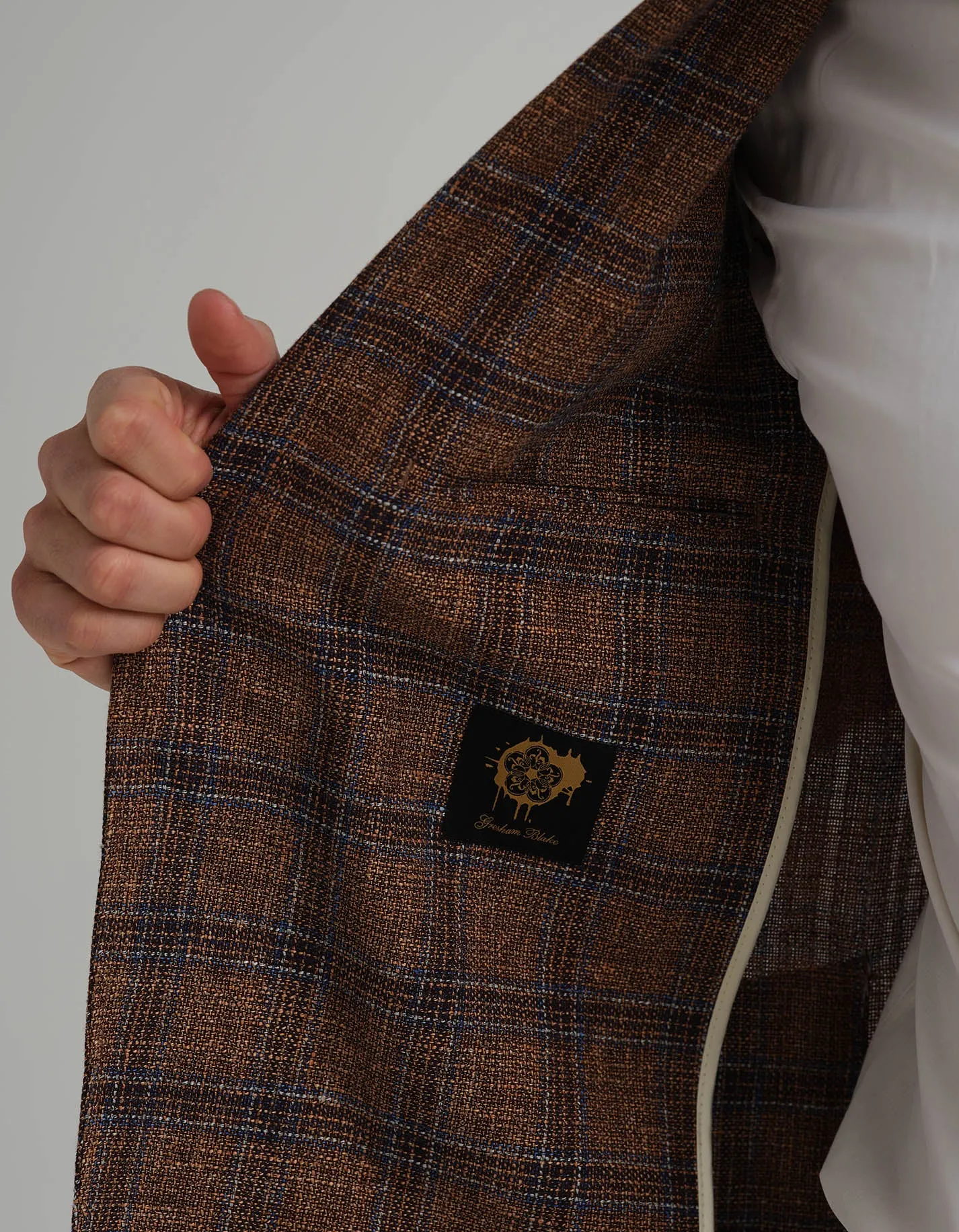 Brown & Navy Check Wool Linen Jacket