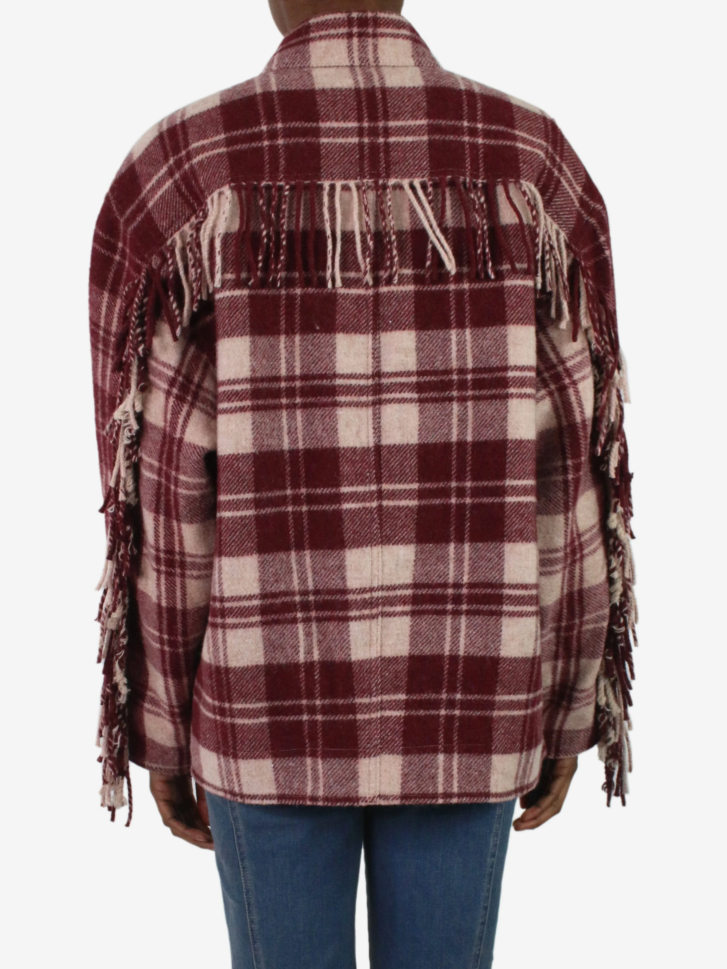 Burgundy check fringed shacket - size FR 34