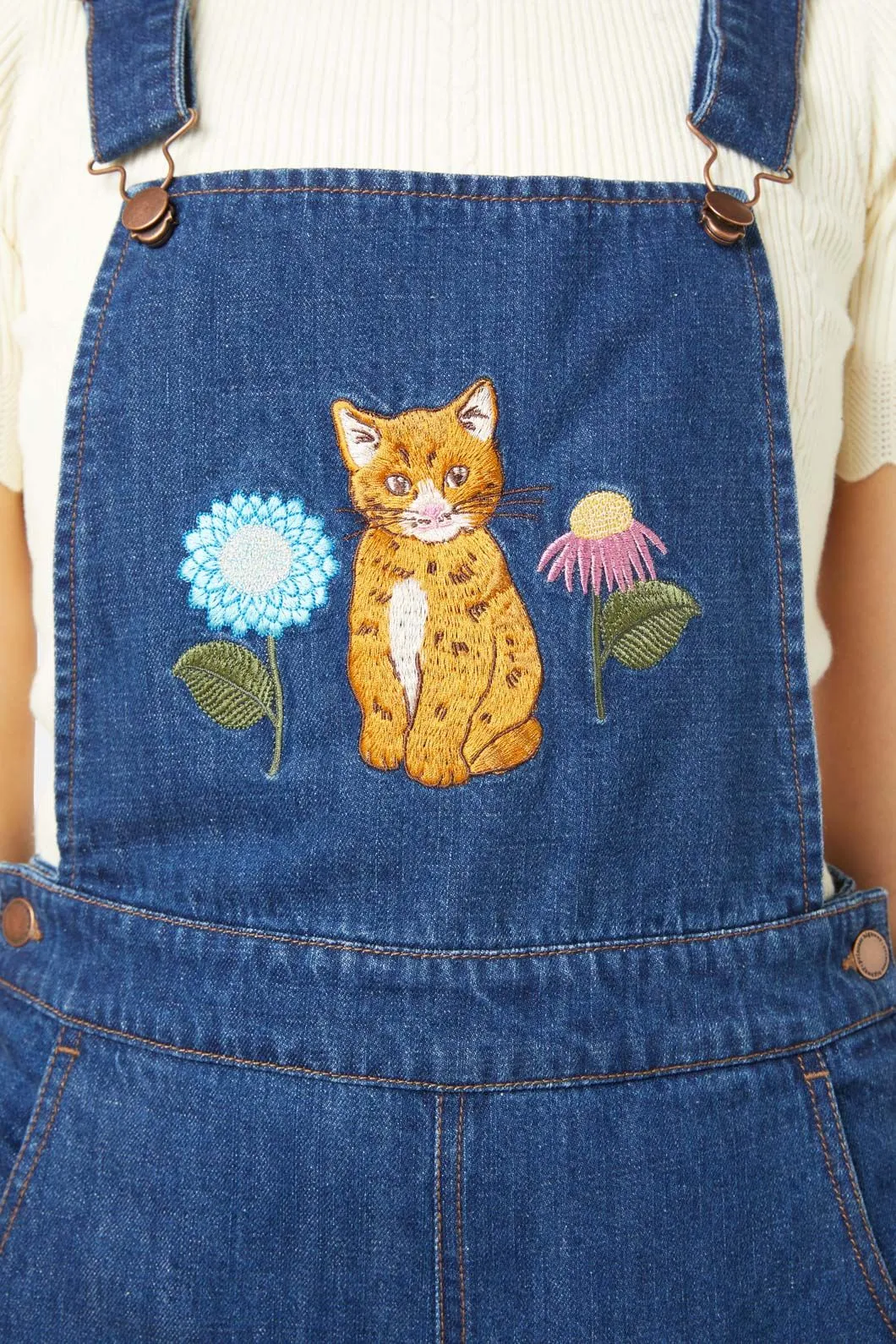 Cat Embroidered Overall