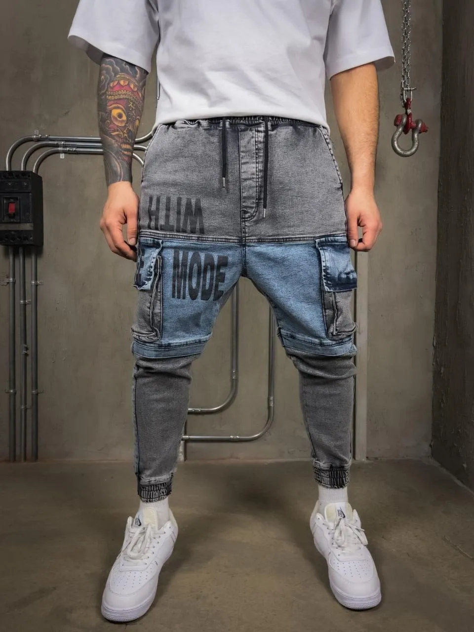 Change Low Crotch Denim Cargo Joggers - DH1