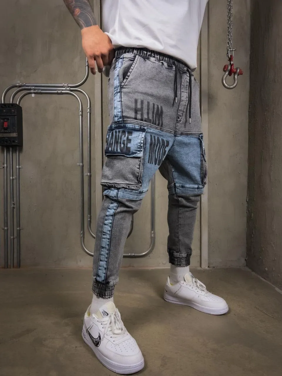 Change Low Crotch Denim Cargo Joggers - DH1