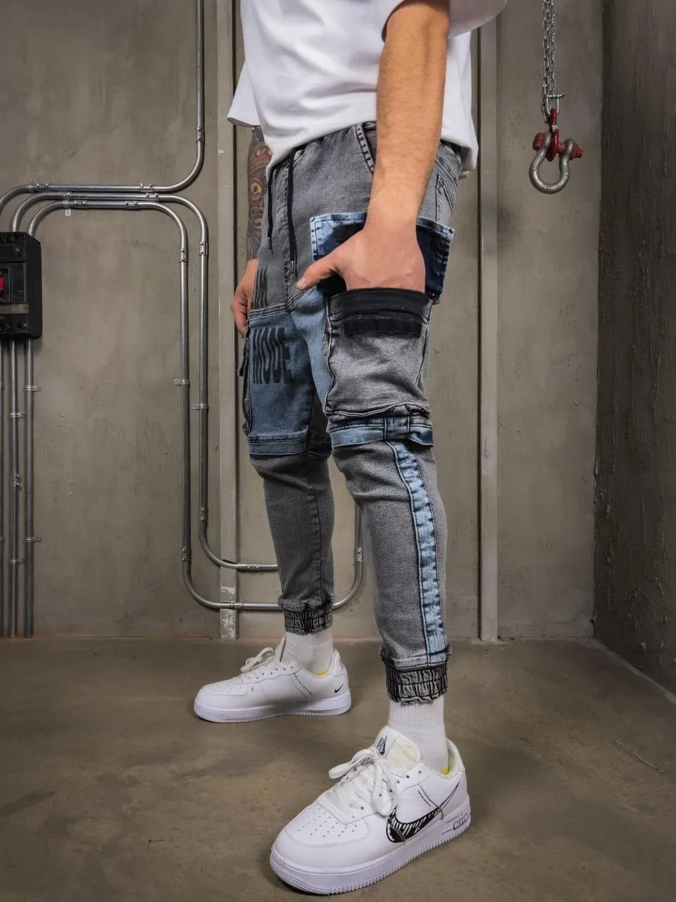 Change Low Crotch Denim Cargo Joggers - DH1