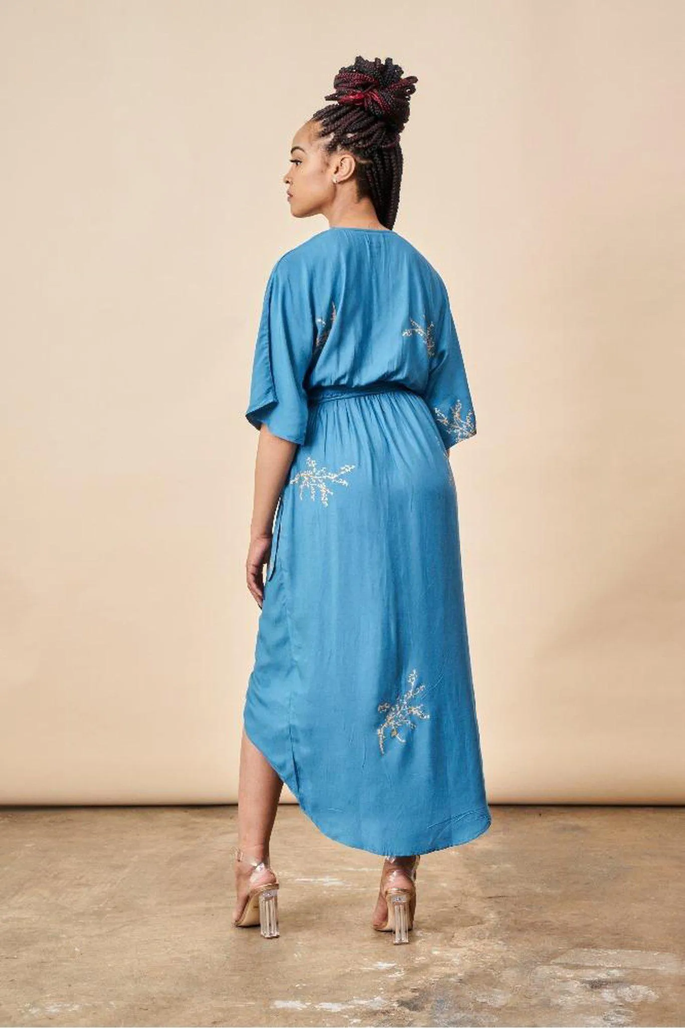 Cherry Blossom Maxi Wrap Dress Sapphire   Gold