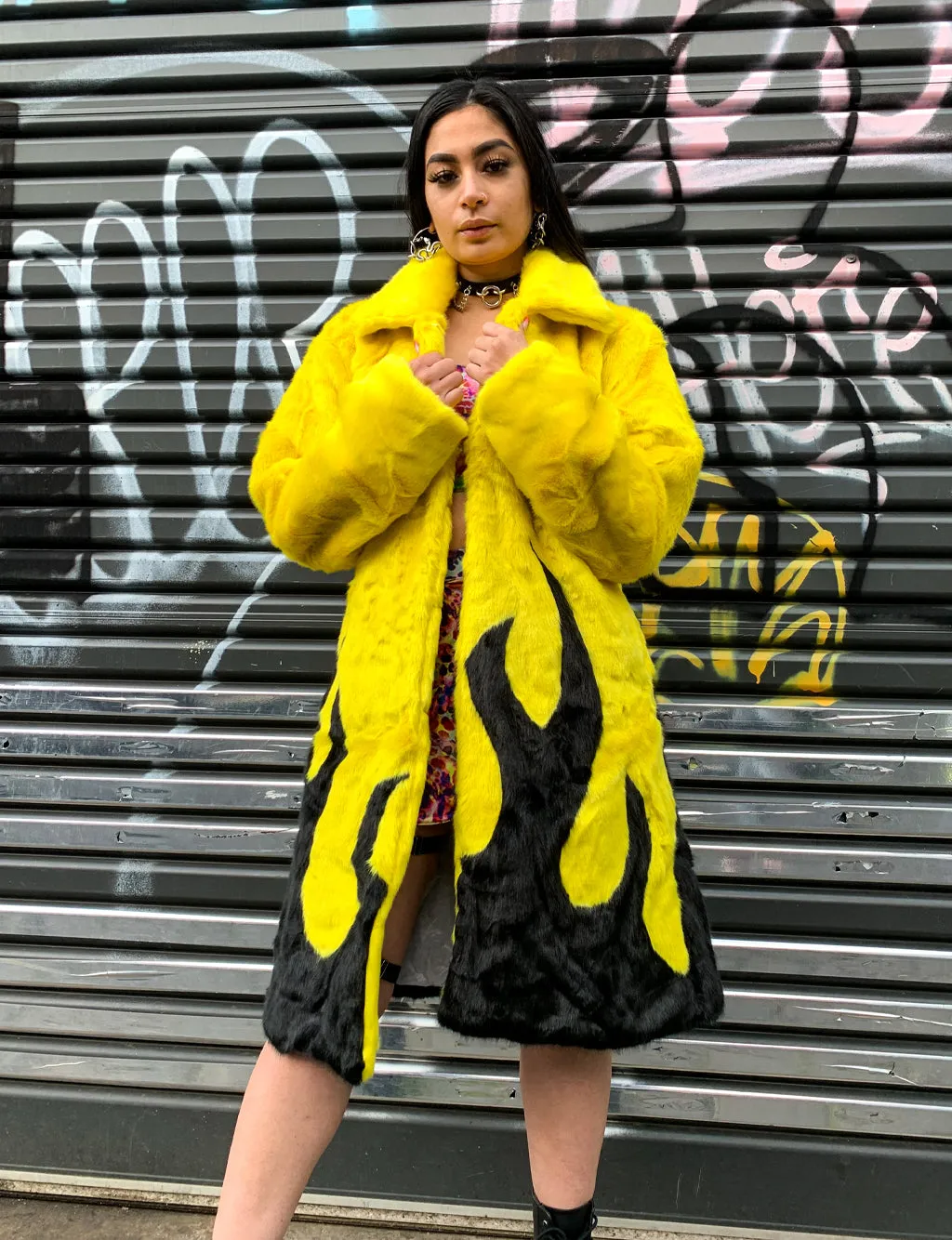 *COLLAB* PURE FIRE FAUX FUR JACKET - YELLOW/BLACK • READY TO SHIP •