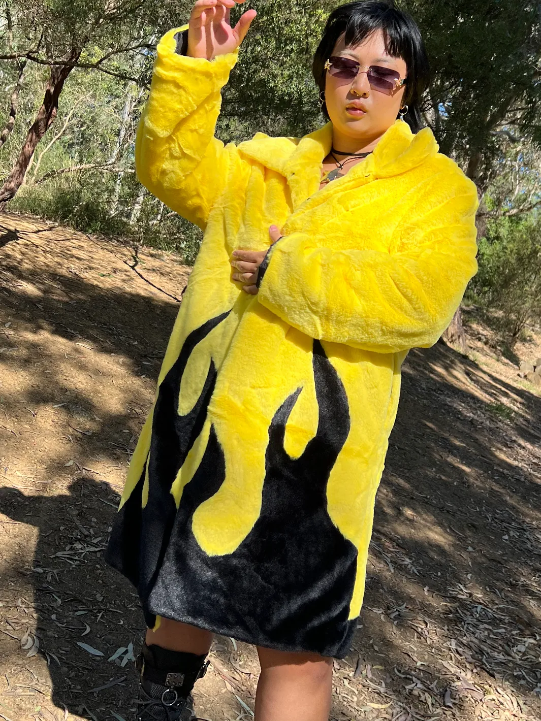 *COLLAB* PURE FIRE FAUX FUR JACKET - YELLOW/BLACK • READY TO SHIP •