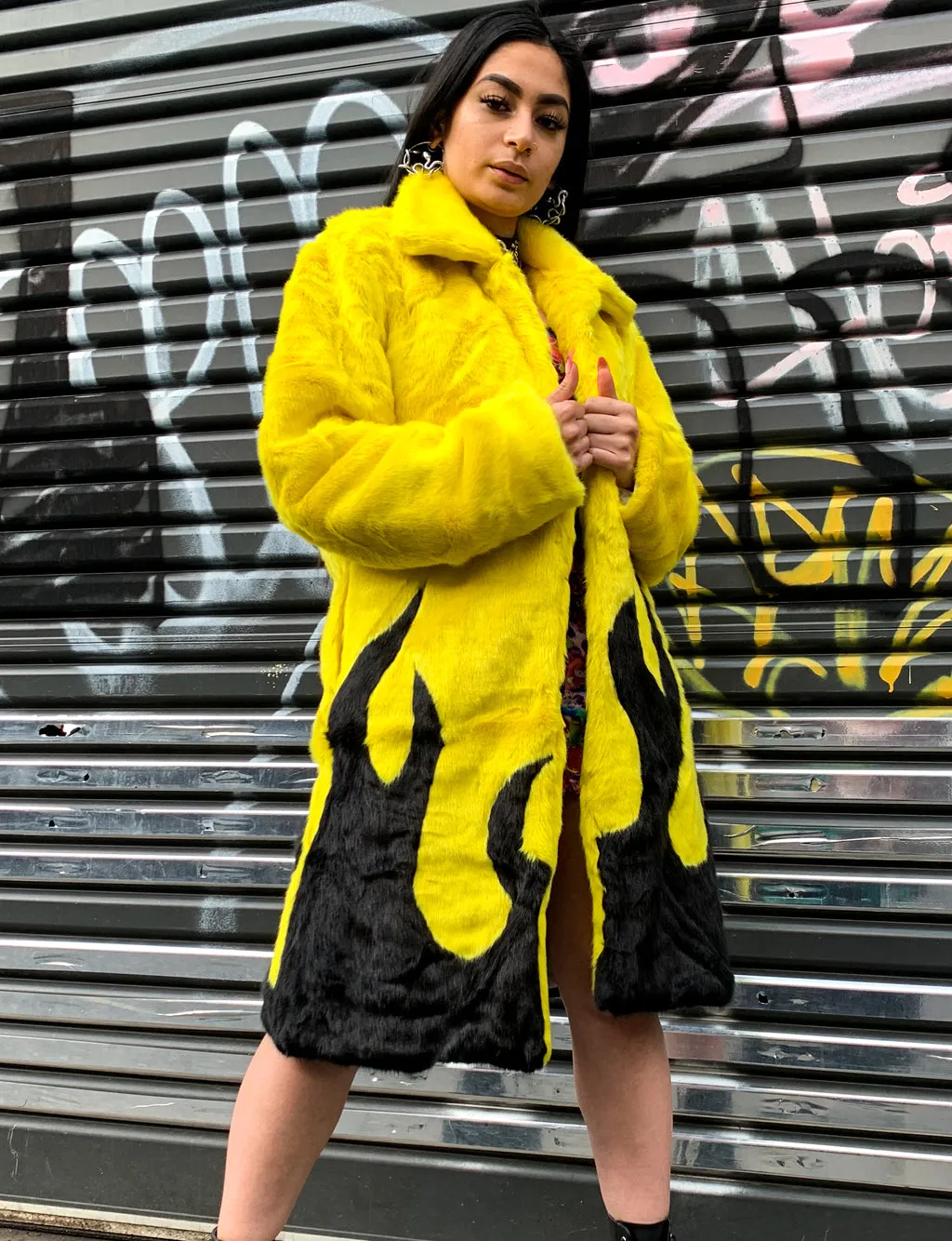 *COLLAB* PURE FIRE FAUX FUR JACKET - YELLOW/BLACK • READY TO SHIP •