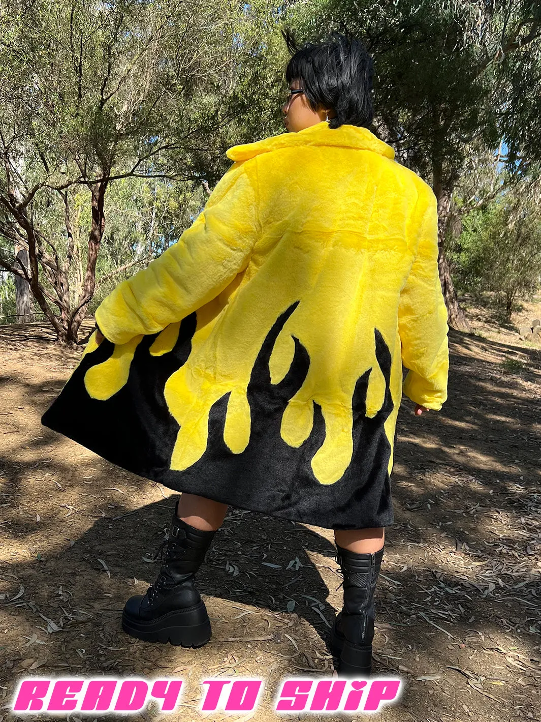 *COLLAB* PURE FIRE FAUX FUR JACKET - YELLOW/BLACK • READY TO SHIP •