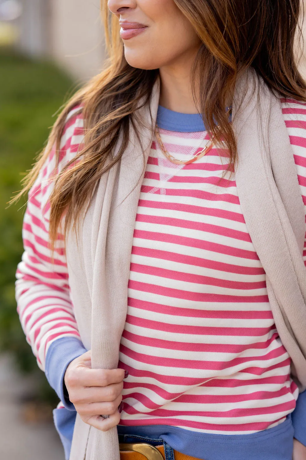 Color Trim Striped Sweatshirt