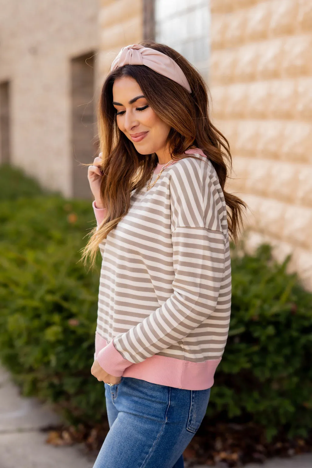 Color Trim Striped Sweatshirt