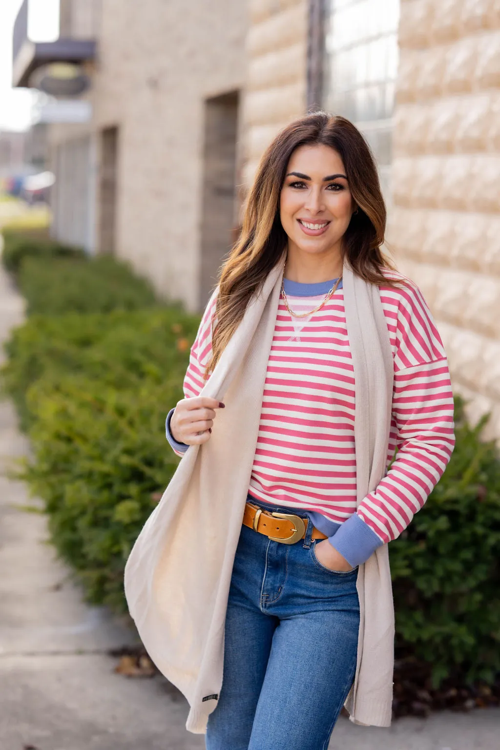 Color Trim Striped Sweatshirt