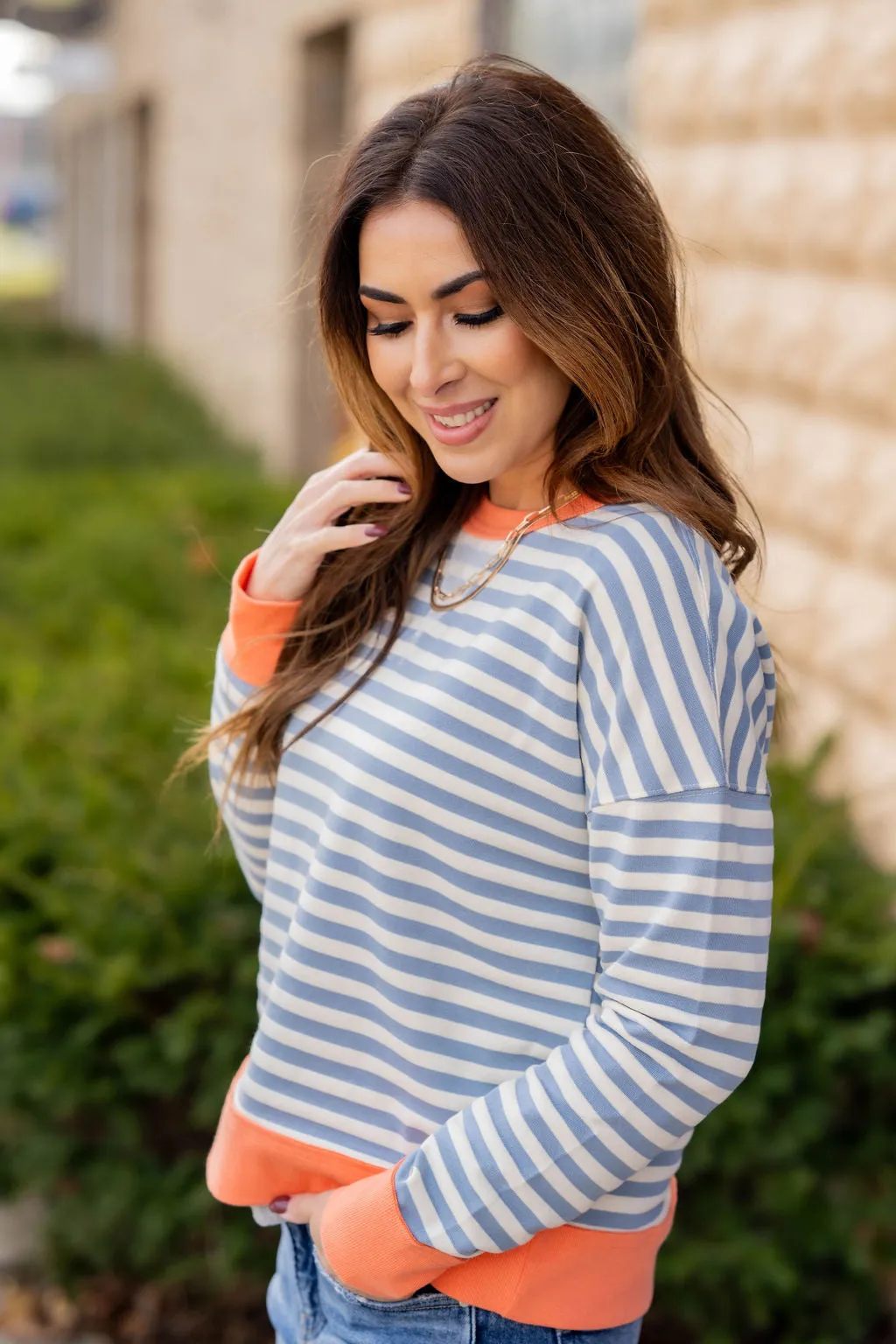 Color Trim Striped Sweatshirt