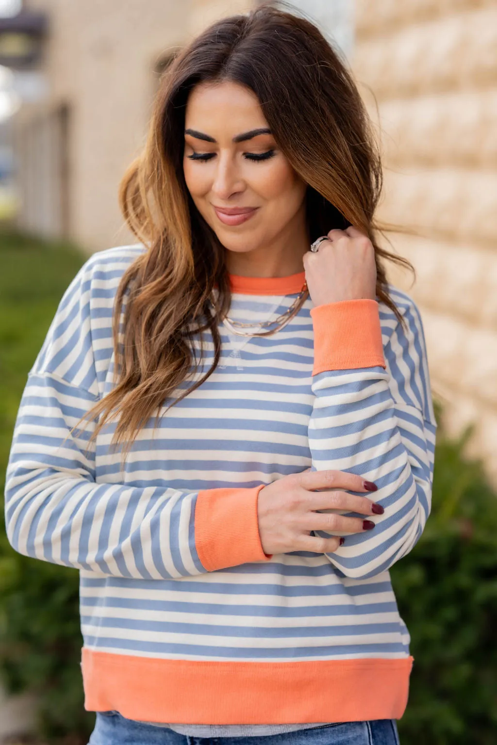 Color Trim Striped Sweatshirt