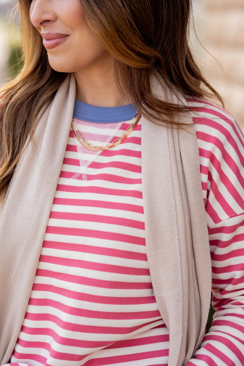 Color Trim Striped Sweatshirt