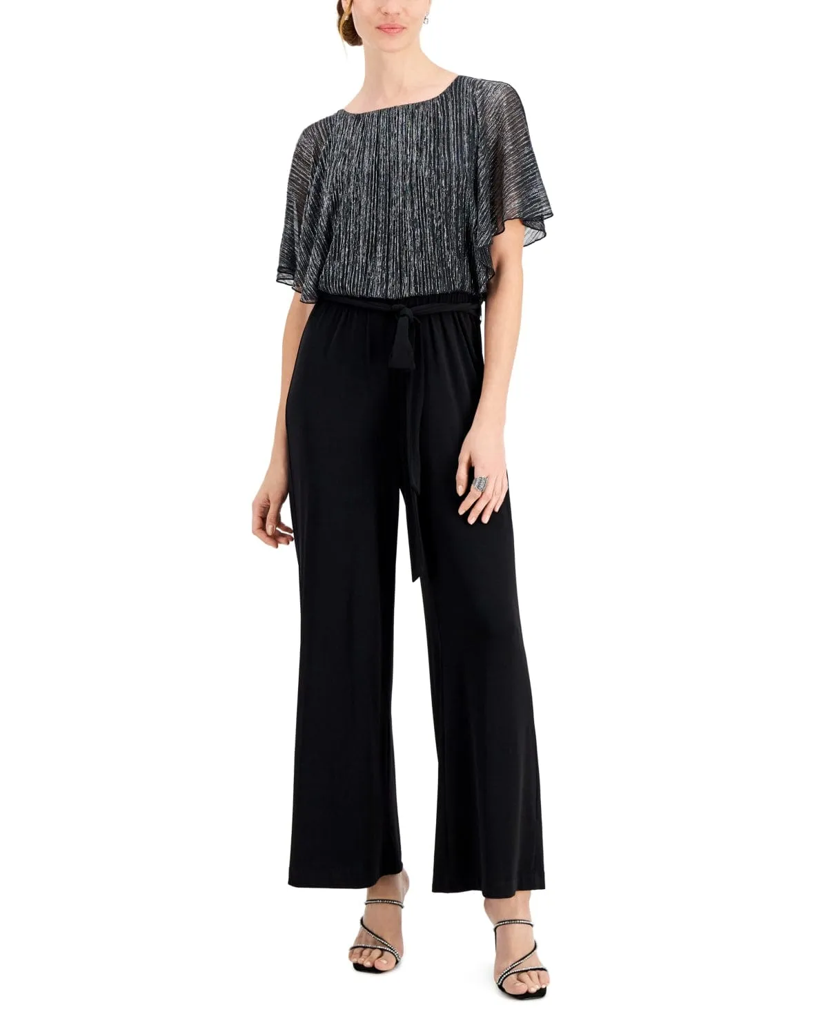 CONNECTED -  Cold Shoulder Wide Leg Jumpsuit