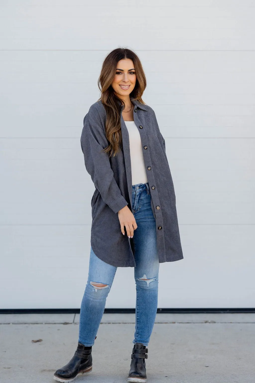 Corded Side Slit Tunic Shacket