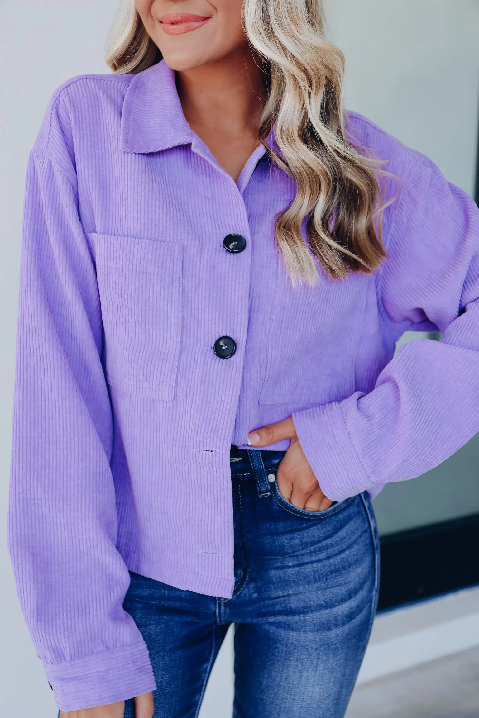 Cote Corduroy Cropped Shacket - Violet