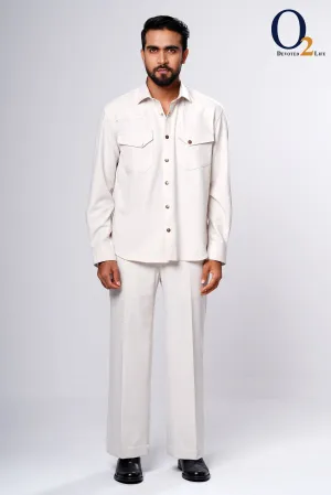 Cream Solid Safari Suit