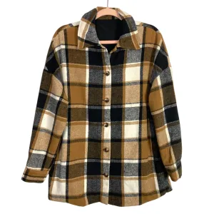 Cupshe Camel Plaid Fleece Shacket- Size S