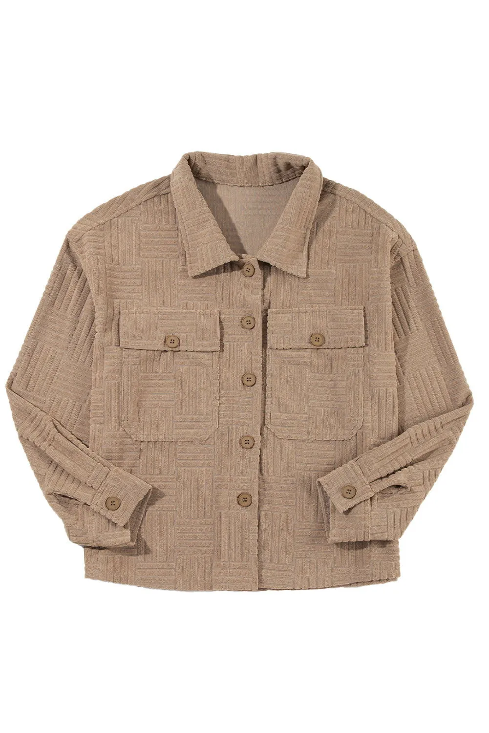 Dark Khaki Textured Chest Pocket Button Up Shacket