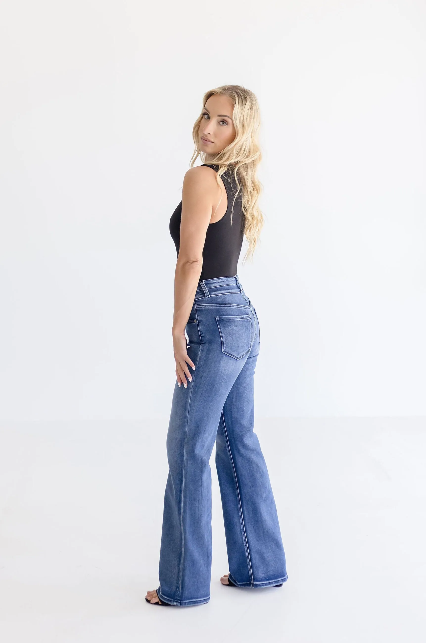 Davie High Rise Flare Leg Jeans Dark Wash