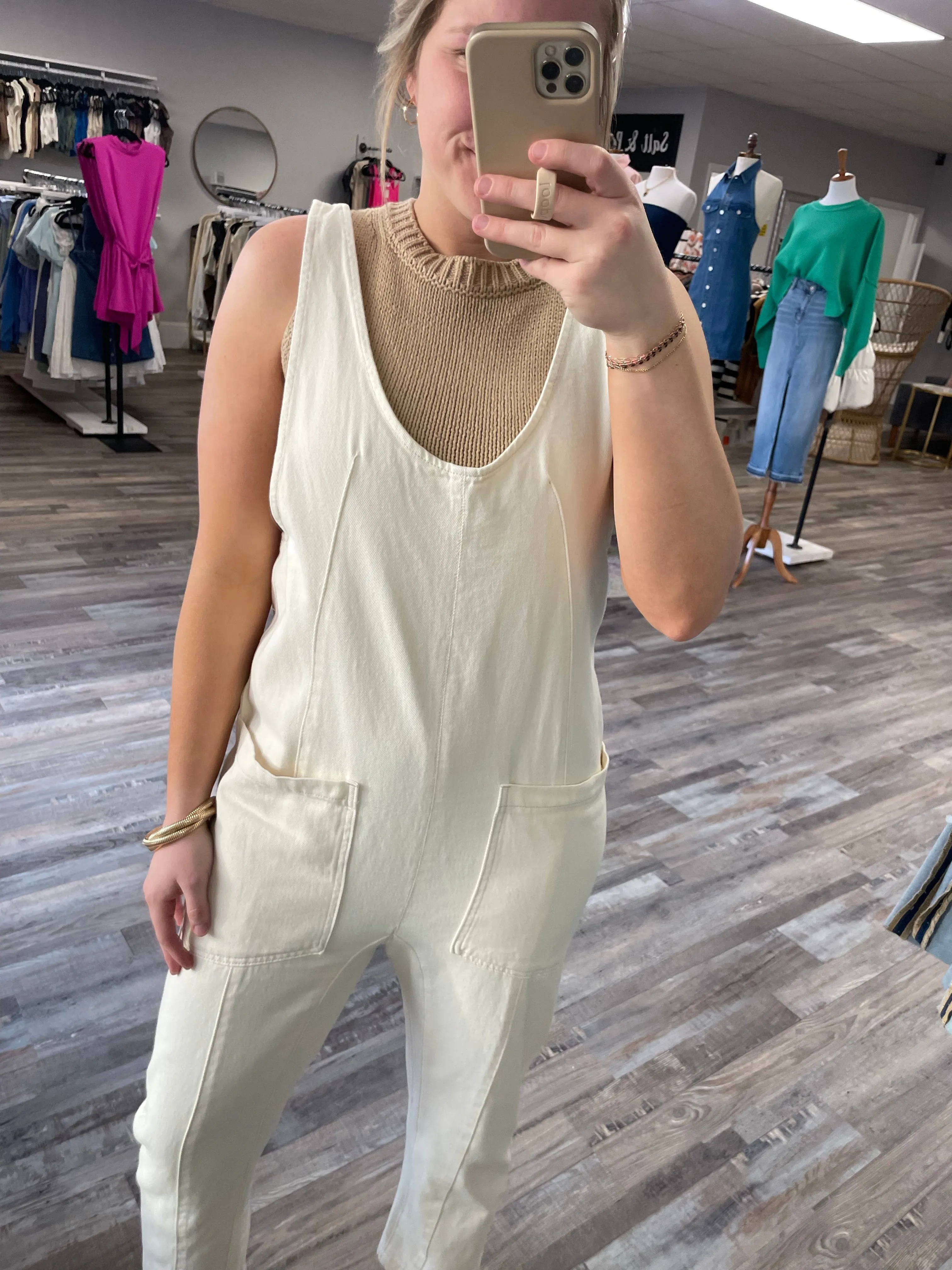 Denim Overall Jumpsuit - Ivory