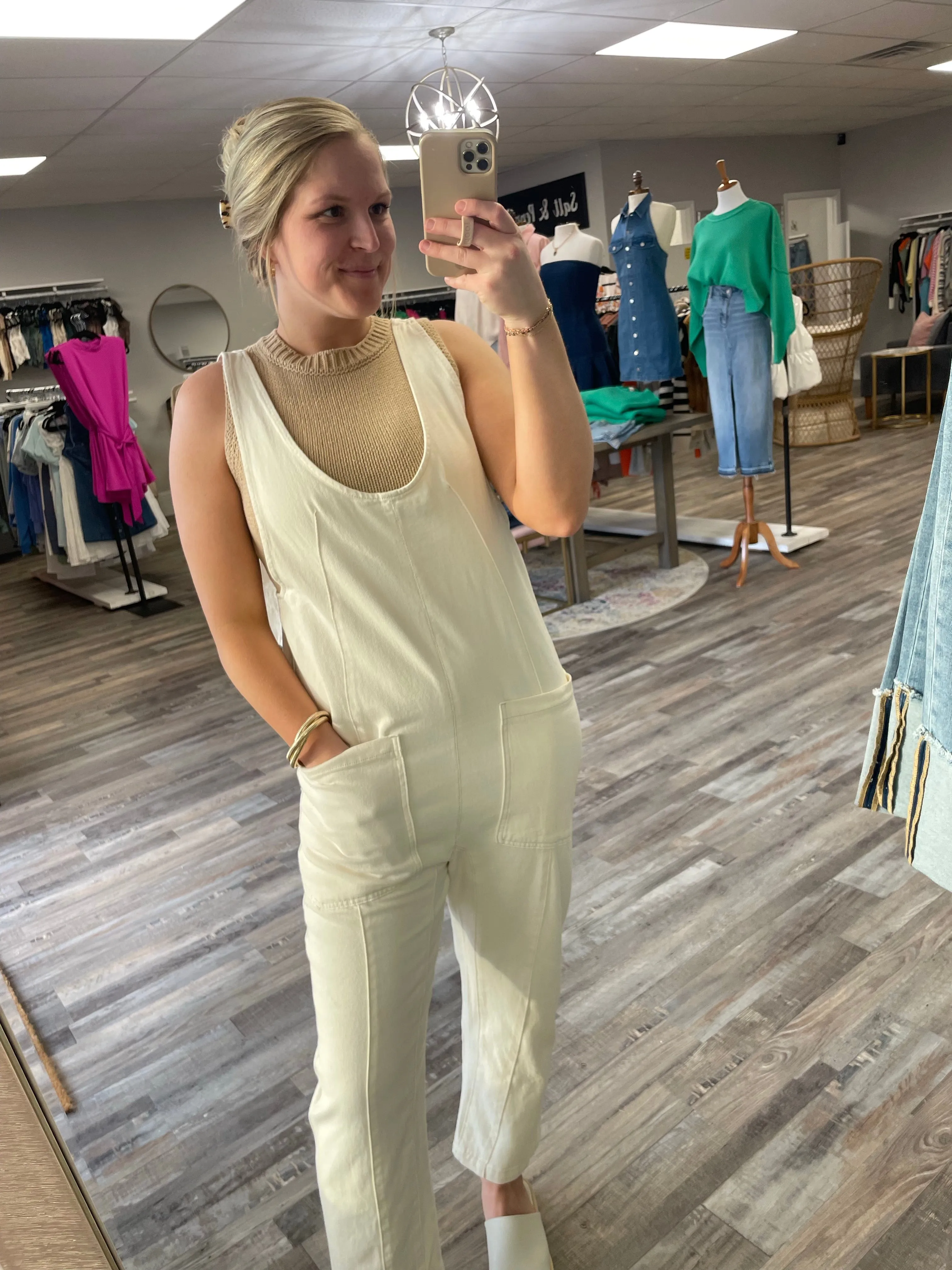 Denim Overall Jumpsuit - Ivory