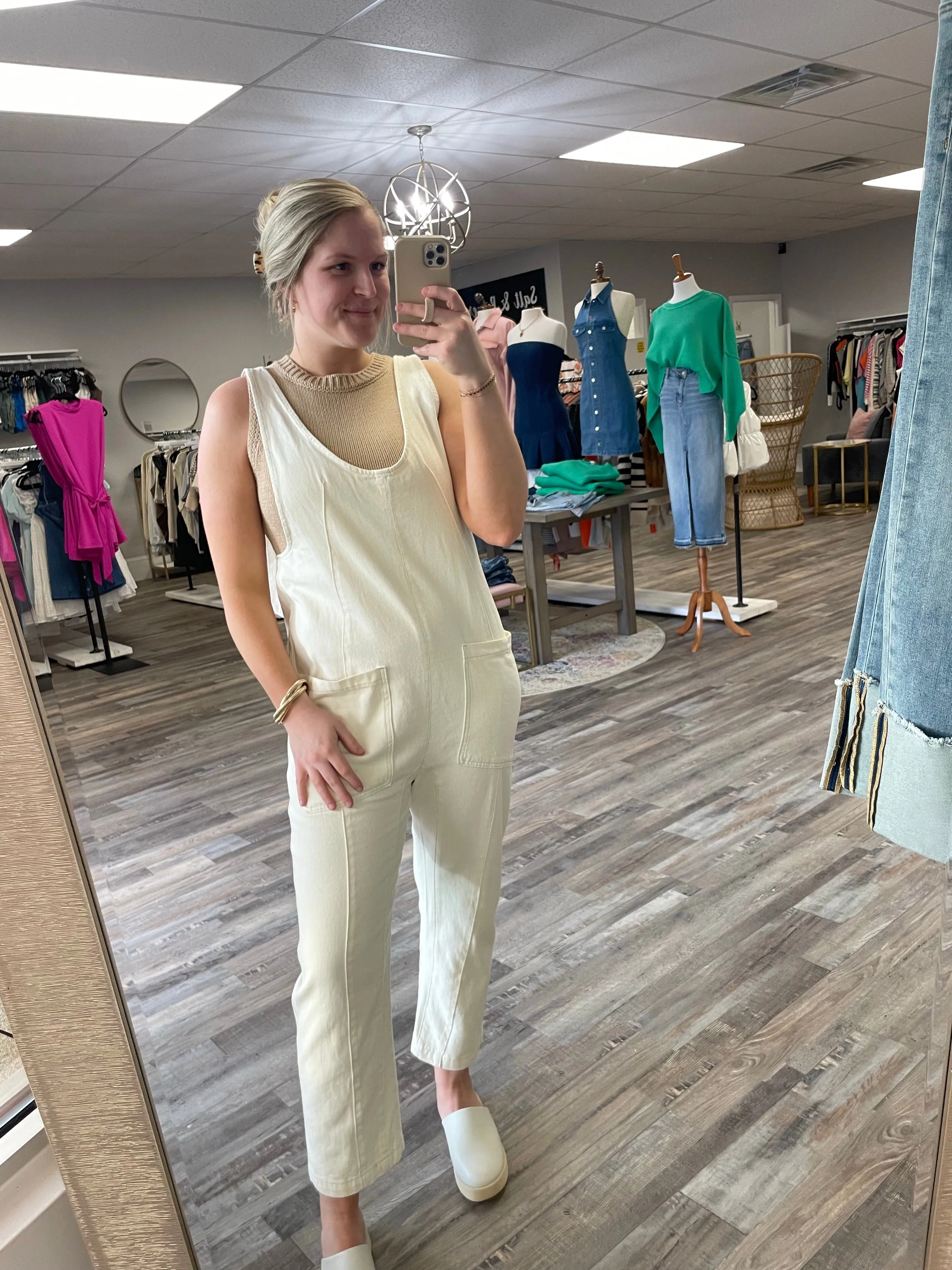 Denim Overall Jumpsuit - Ivory