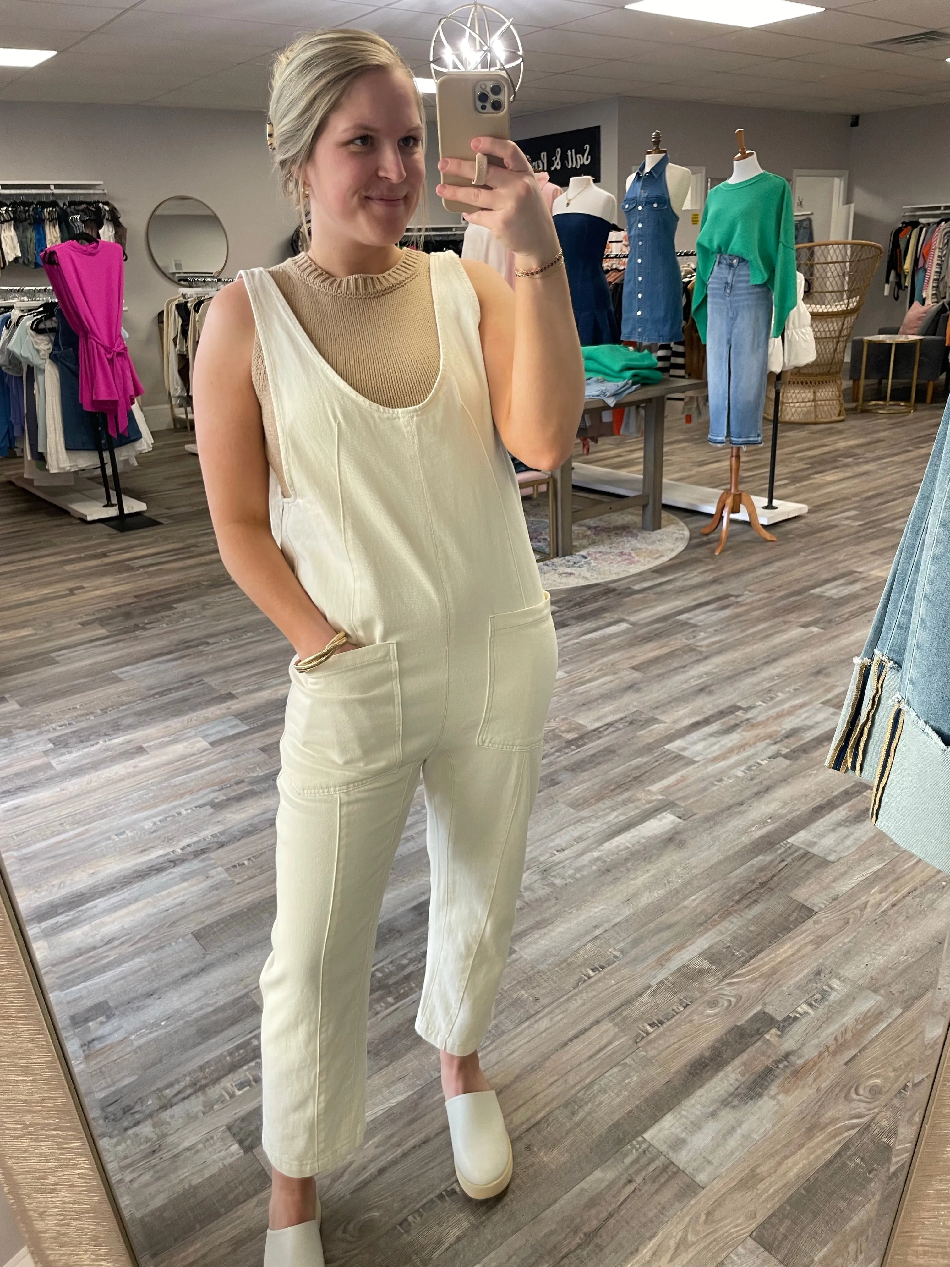 Denim Overall Jumpsuit - Ivory