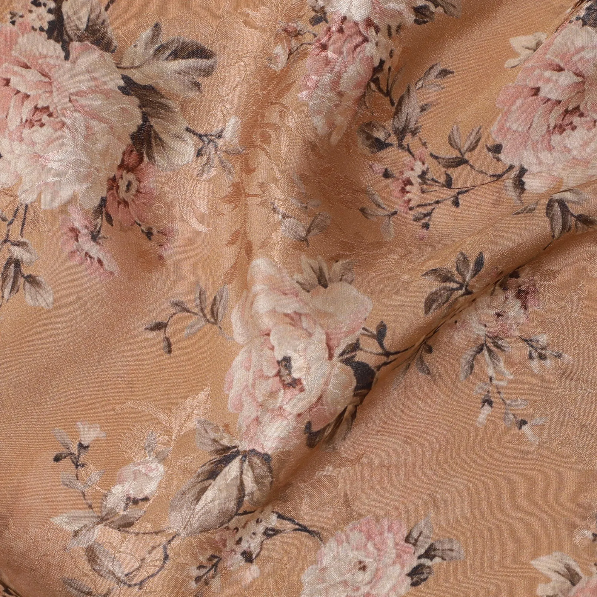 Desert Rose Viscose Crepe Fabric with Floral Print, 110cm Wide – Warm Elegance-D18397