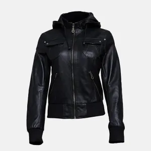 Emberlyn Hooded Leather Bomber Jacket for Women | Order Now