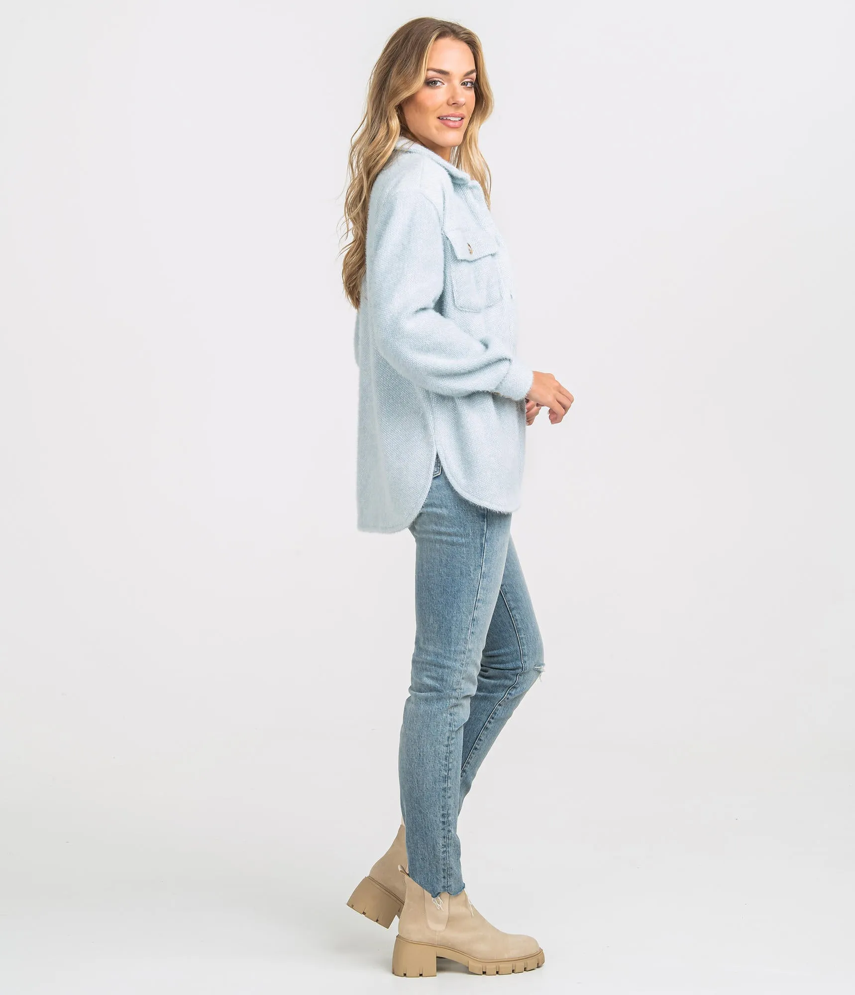 Feather Knit Shacket in Vapor by The Southern Shirt Co