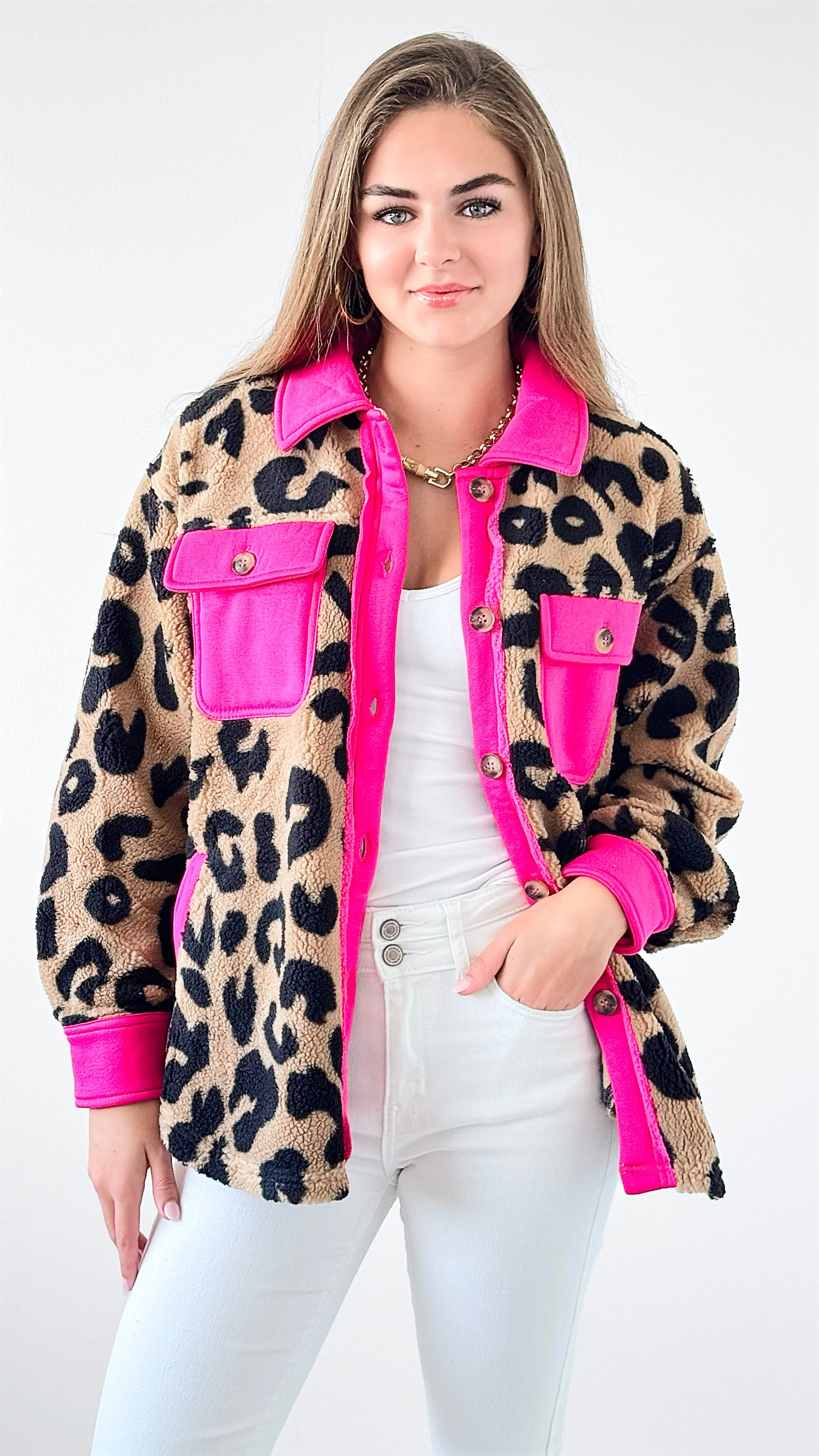 Fierce Contrast Fleece Shacket