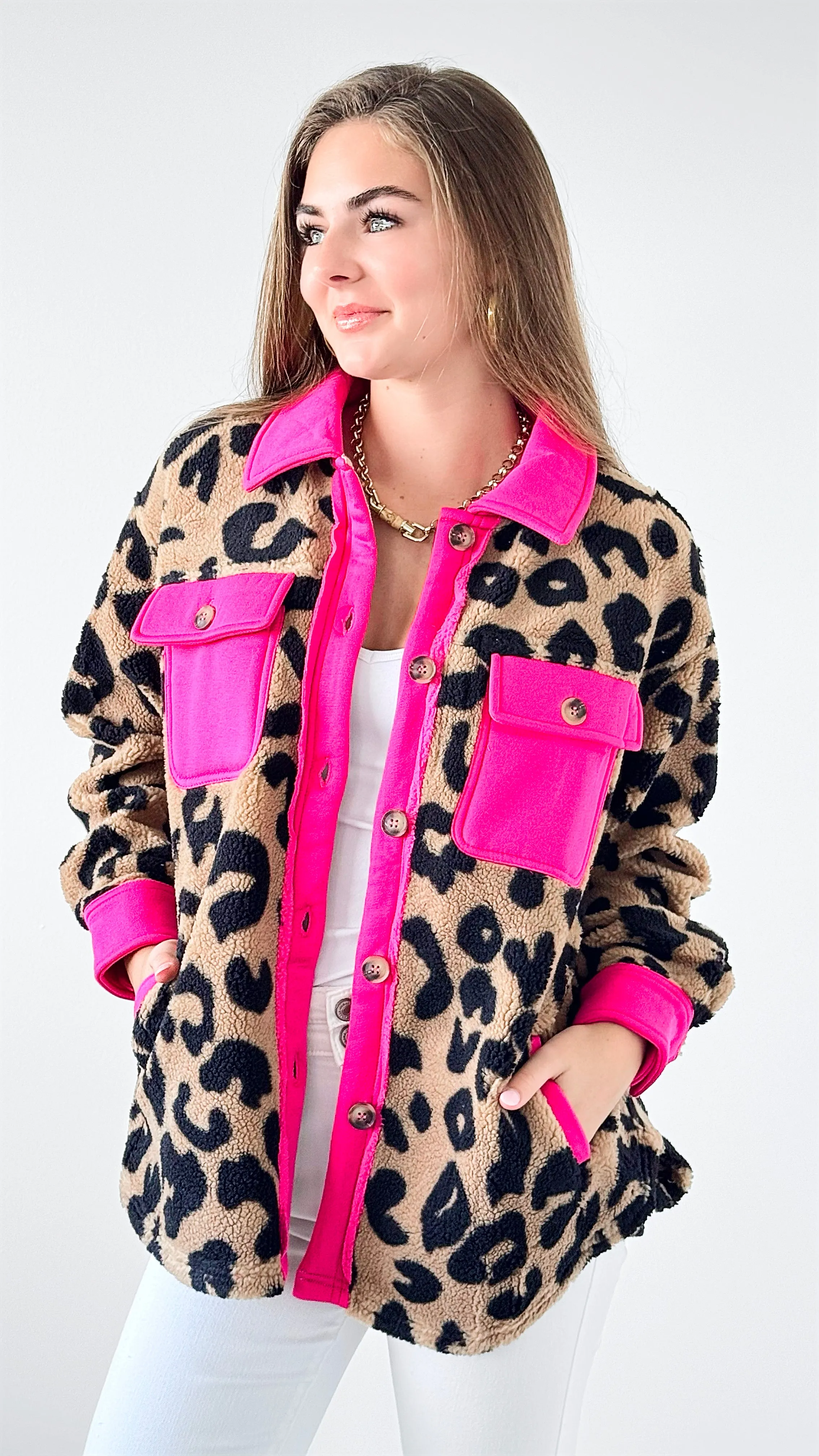 Fierce Contrast Fleece Shacket