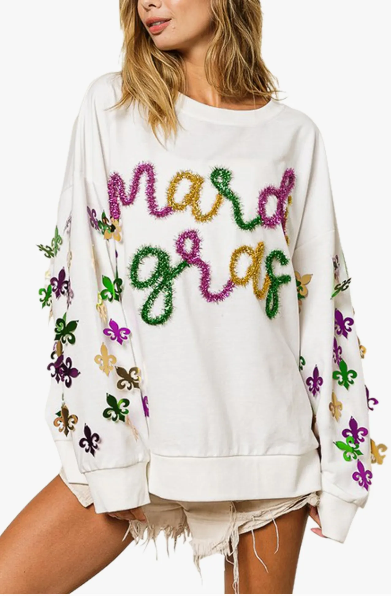 Fleur De Lis Sleeve Mardi Gras Pullover